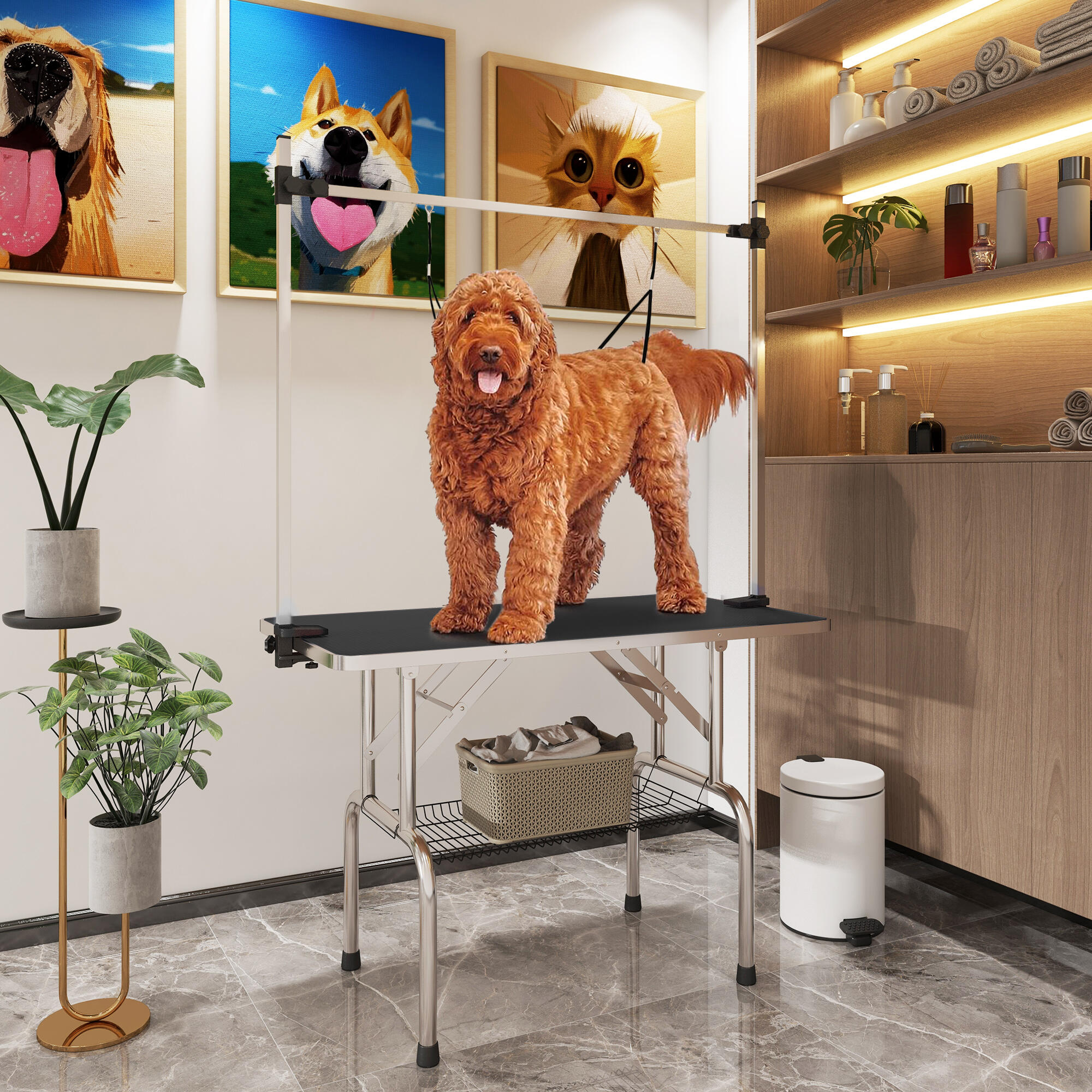 Mesa de Aseo para Perros PawHut 107x60x170cm Negro 2/7
