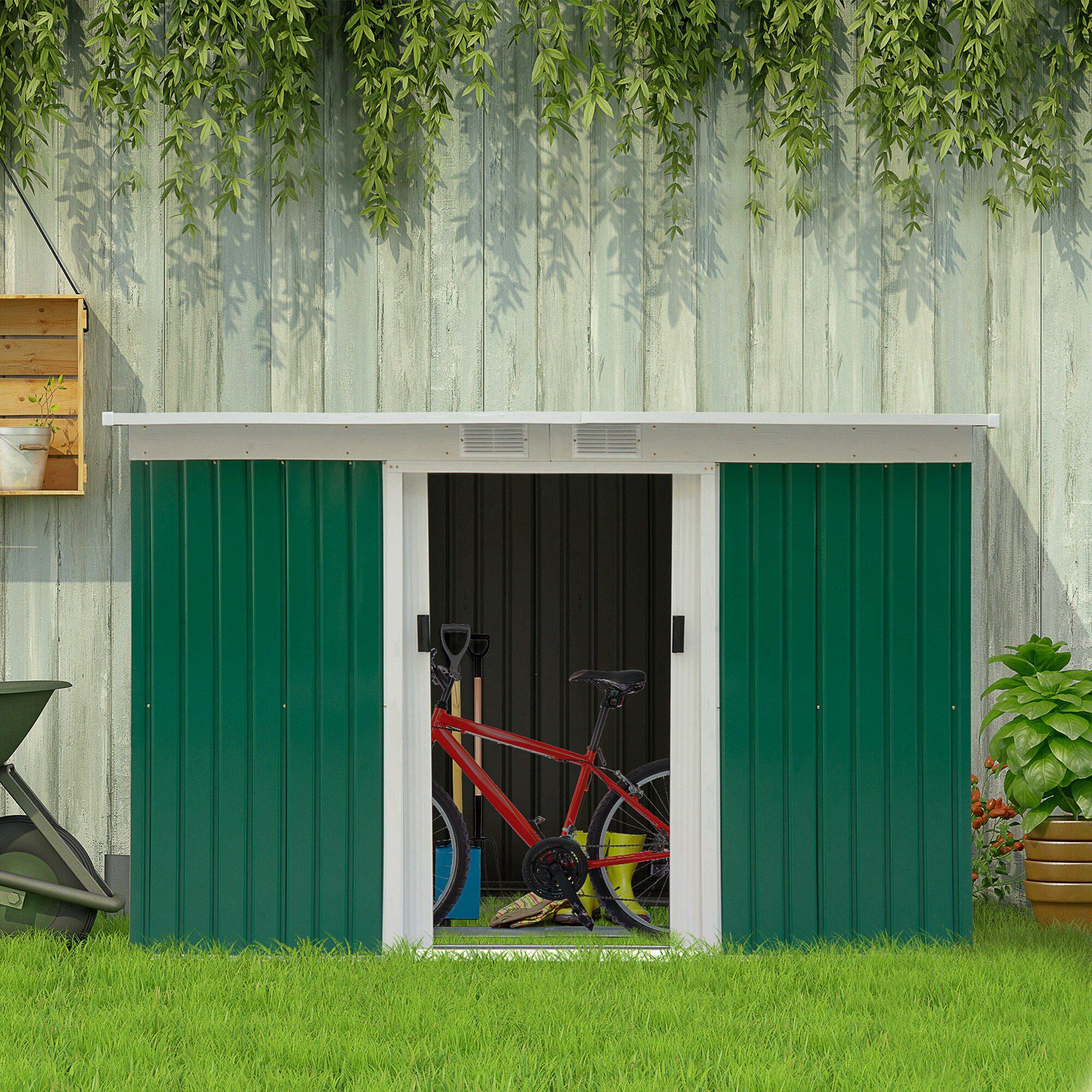 Caseta almacenamiento bicicletas Outsunny 280x130x172 cm Verde Oscuro 2/7