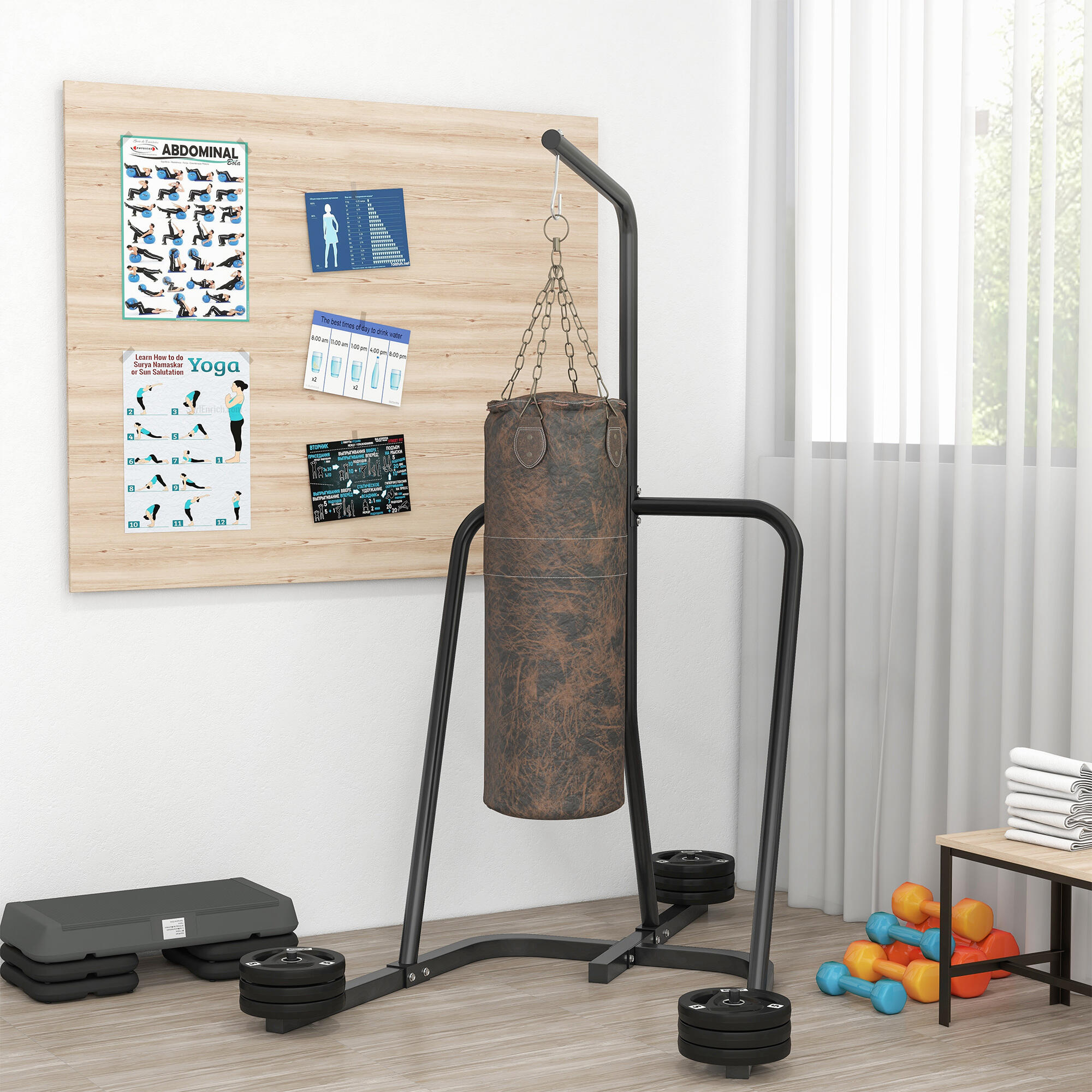 Suporte saco de boxe 160x115x208 cm preto SPORTNOW 2/7