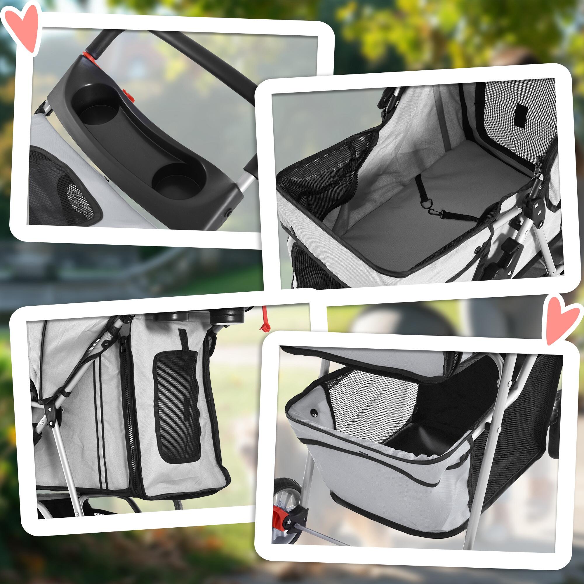 Cochecito para Perro y Gato PawHut 75x45x97 cm Gris 6/7