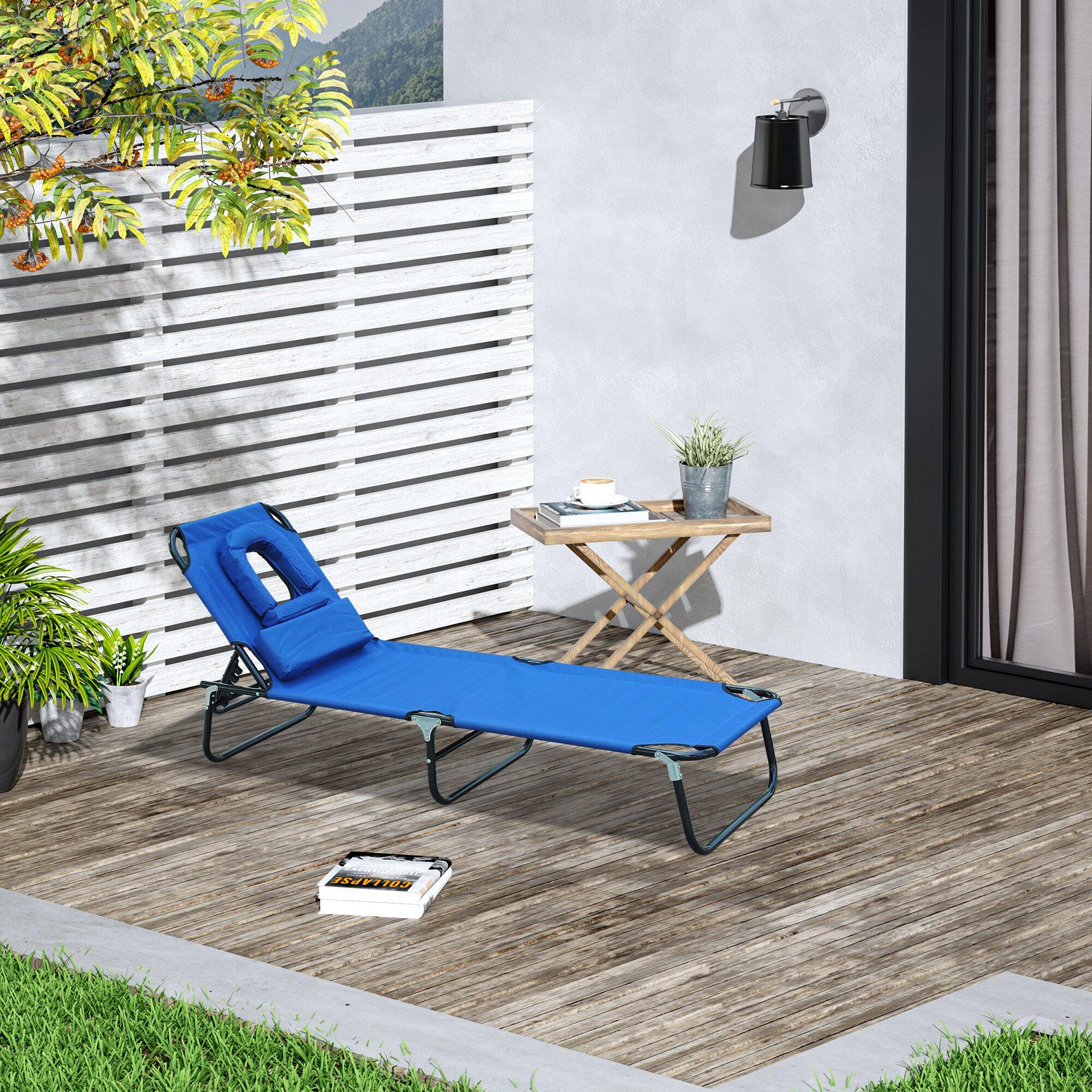 Tumbona Plegable Outsunny 190x56x28 cm Azul 2/7