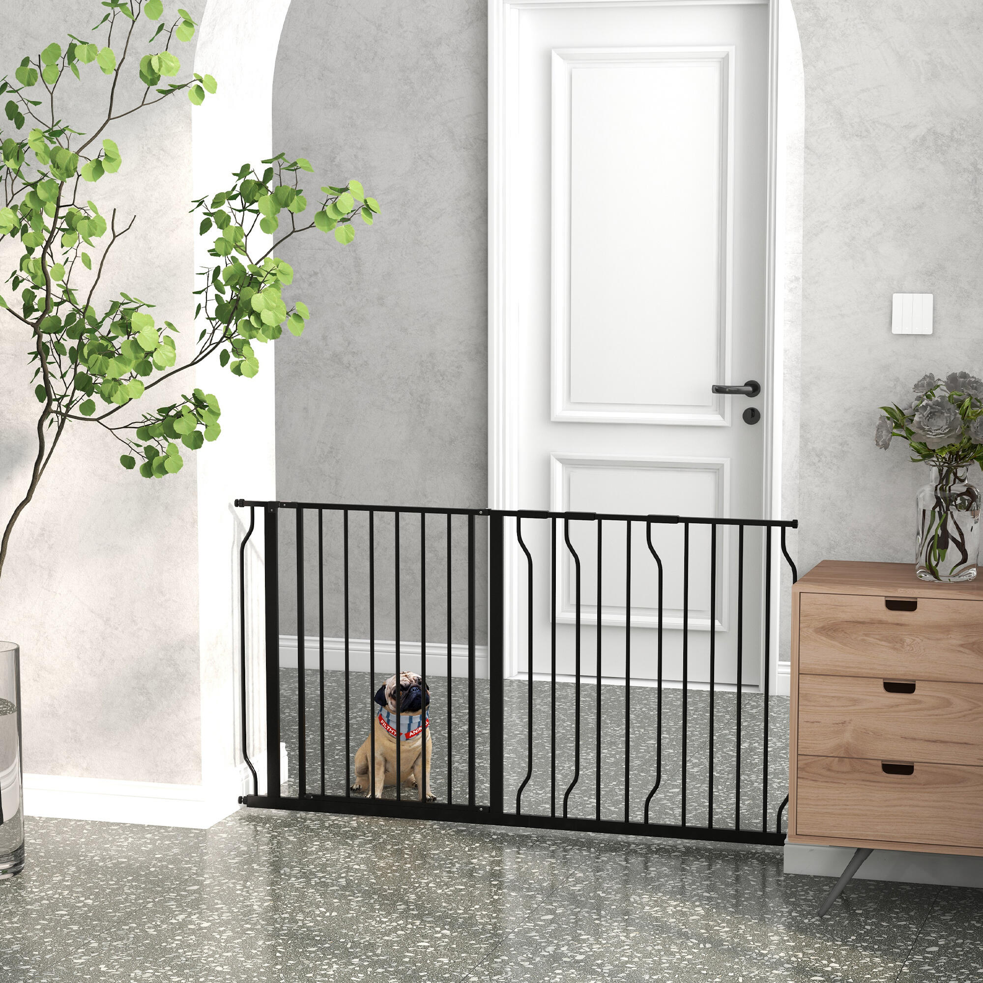 Barrera de Seguridad PawHut 145x1.5x76 cm Negro 2/7