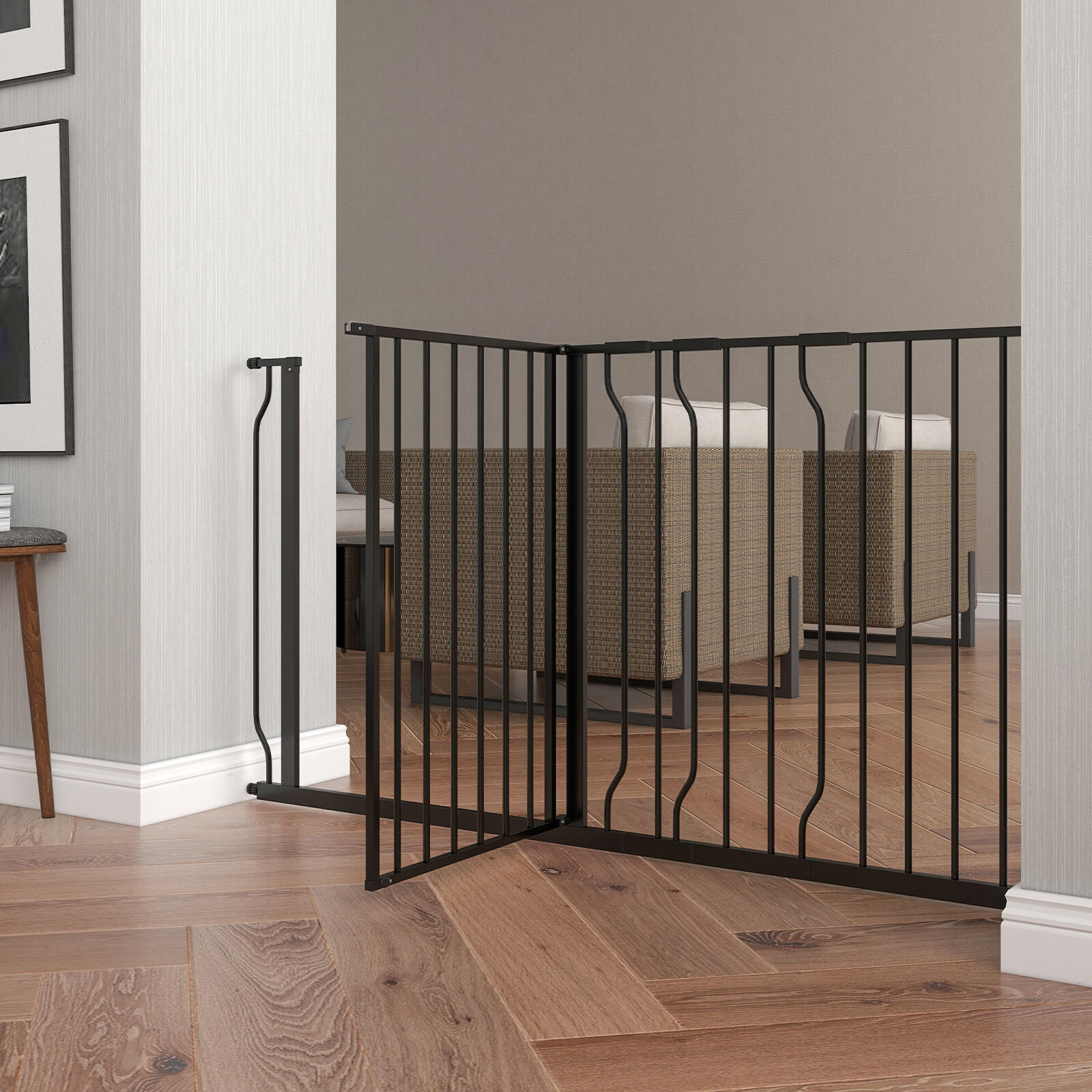 Barrera de Seguridad PawHut 145x1.5x76 cm Negro 5/7