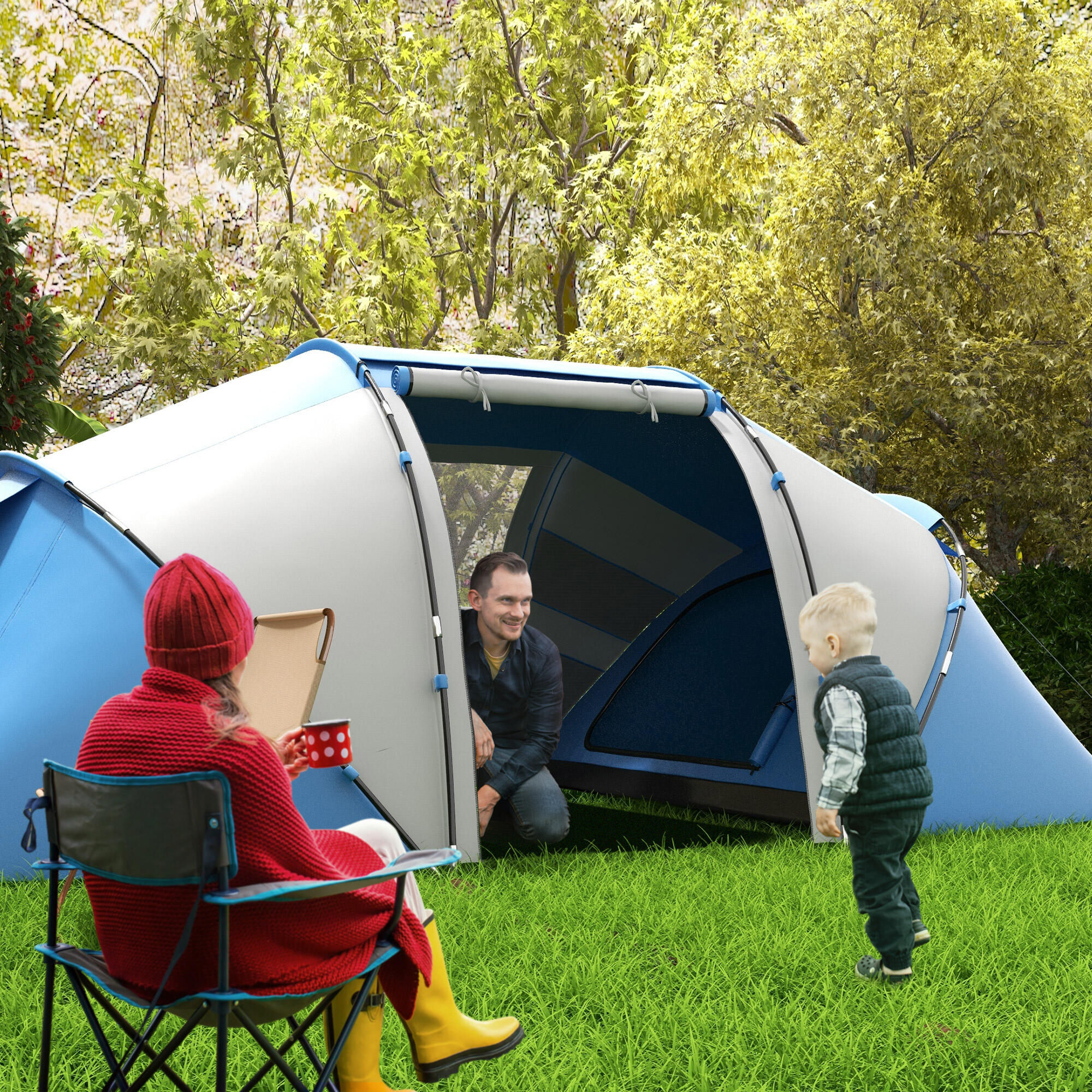Tienda de Campaña Outsunny 430x240x170 cm Azul y Blanco 2/8