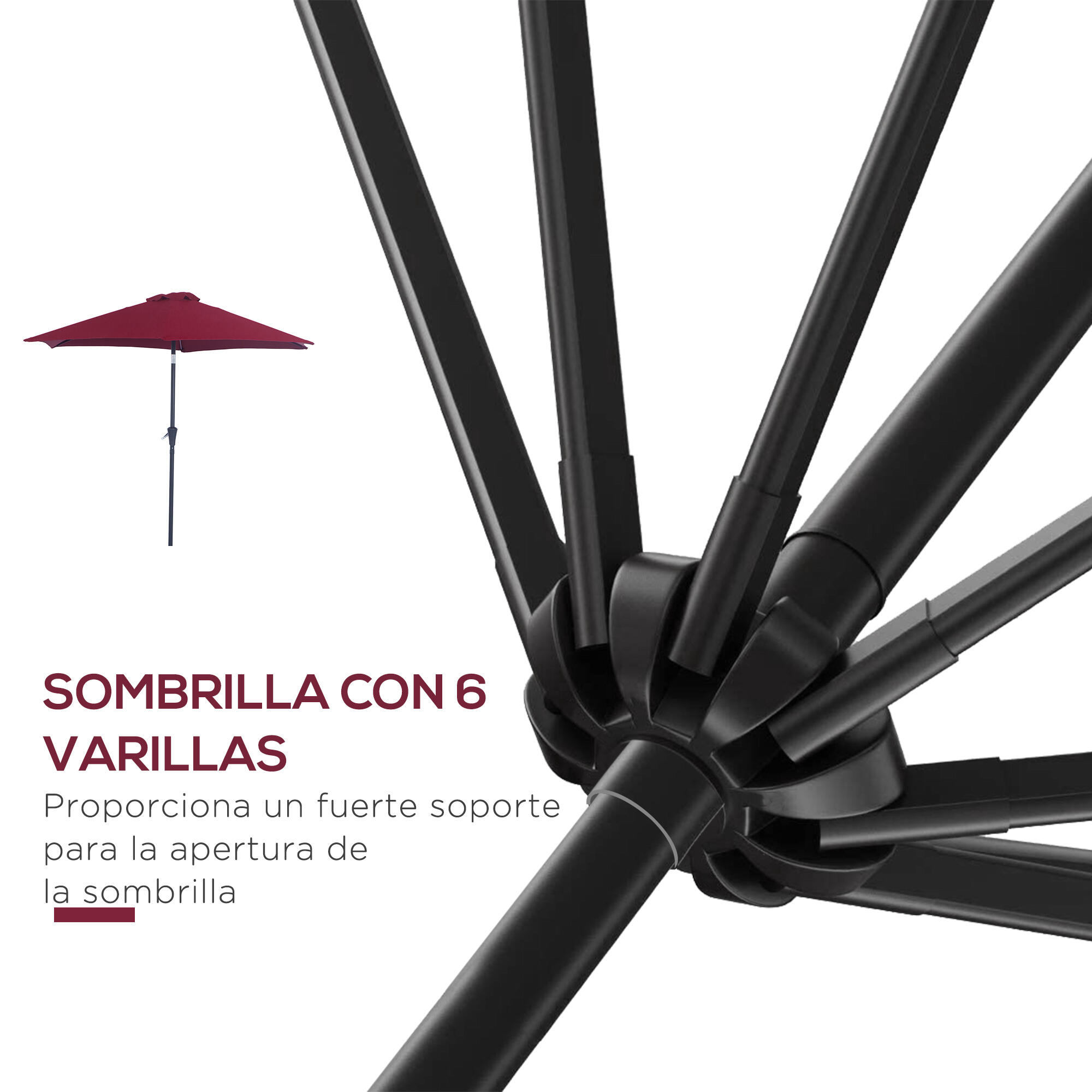 Sombrilla Outsunny 260x260x235 cm Rojo 6/7