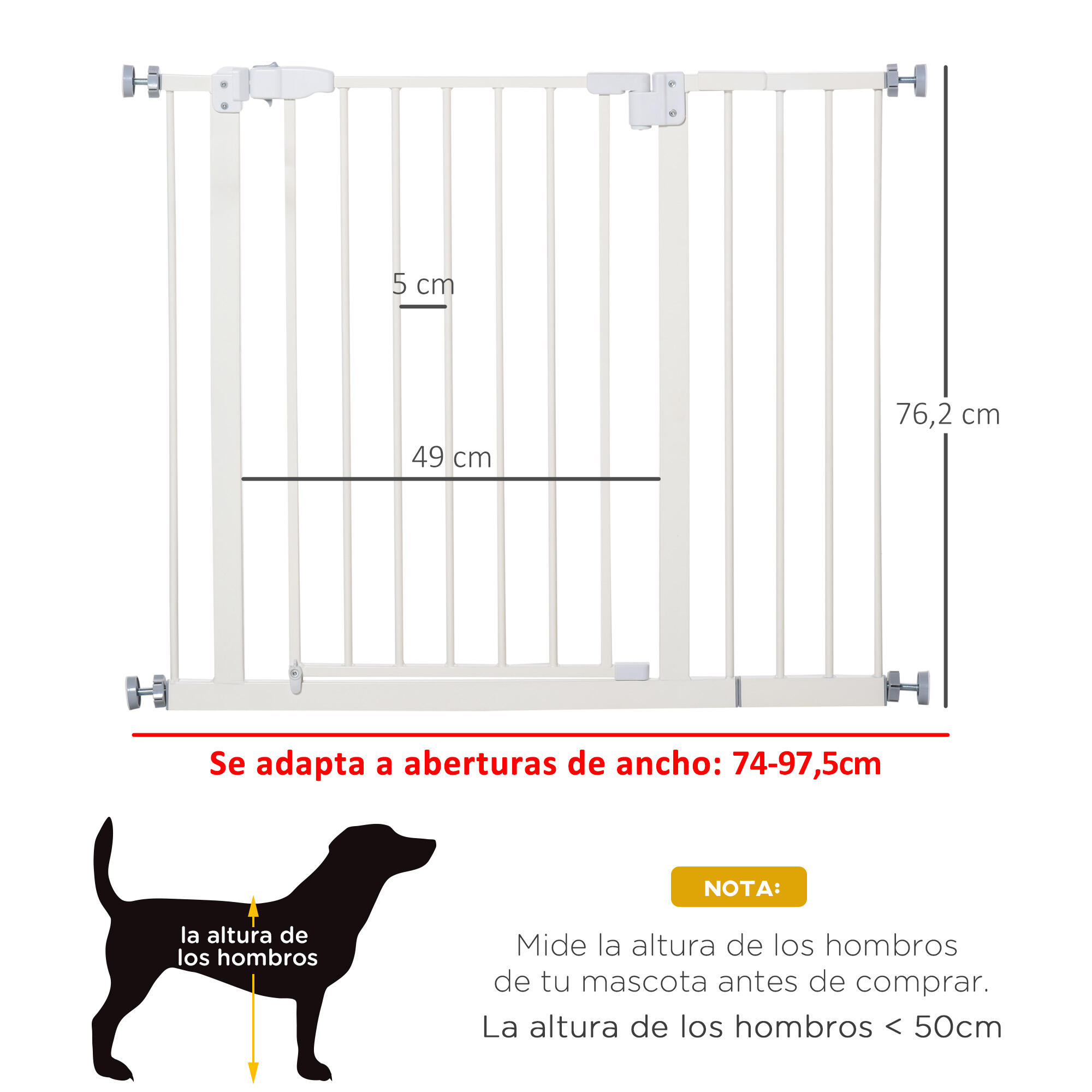 Barrera de Seguridad para Perros PawHut 97.5x4x76.2 cm Blanco 3/7