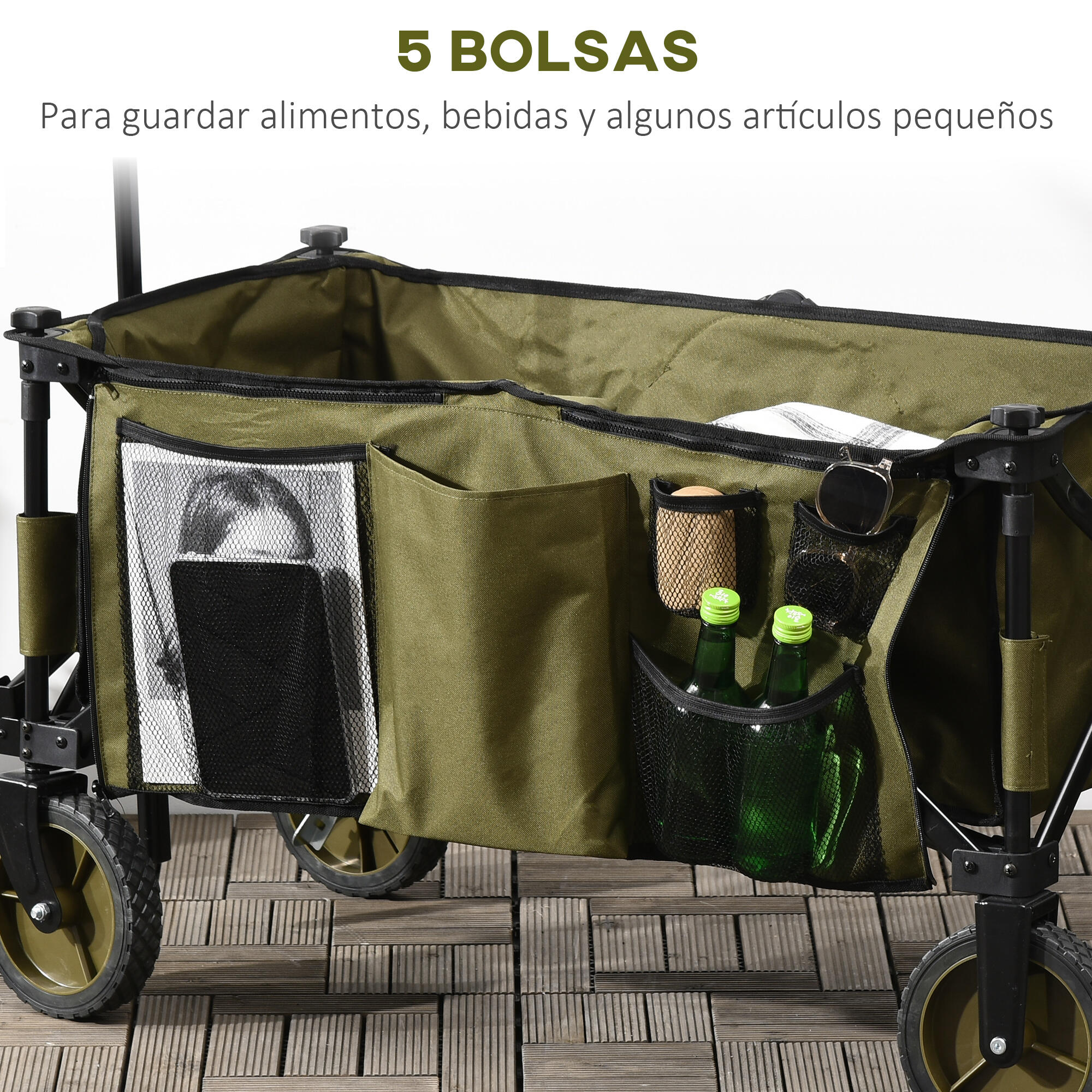 Carrinho dobrável 108x55x93cm verde escuro Outsunny 7/7