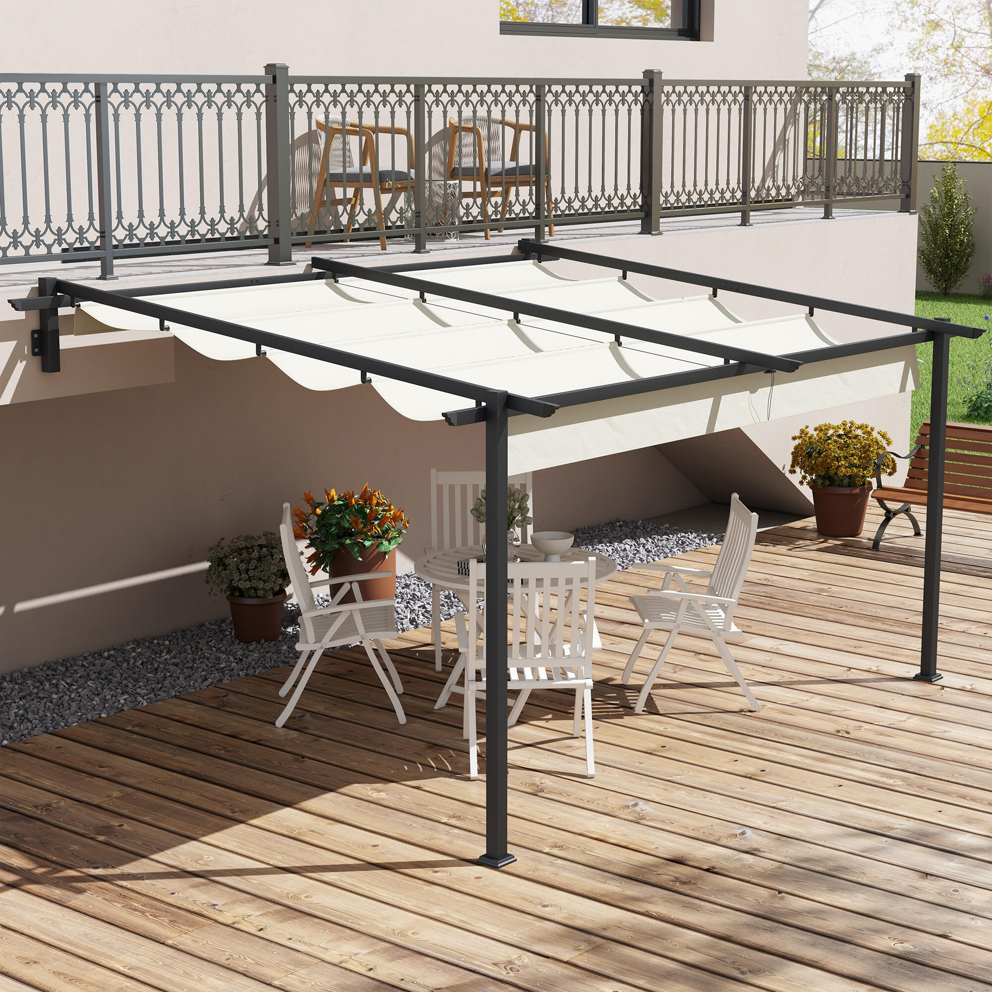 Pérgola Outsunny 397x297x230 cm Crema 2/7