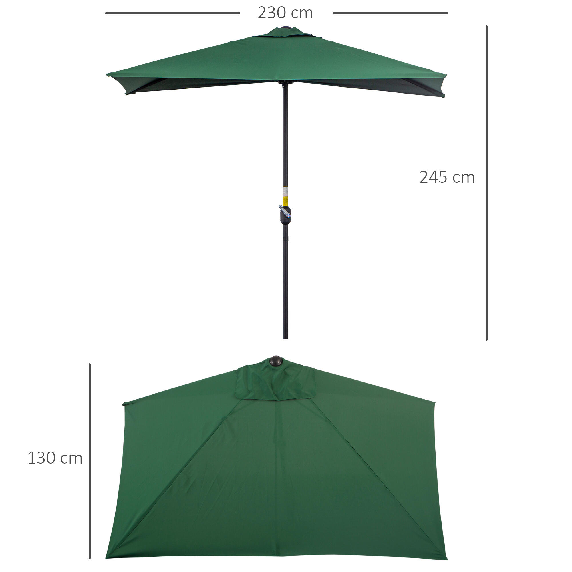 Sombrilla para Pared Outsunny 230x130x245 cm Verde 3/7