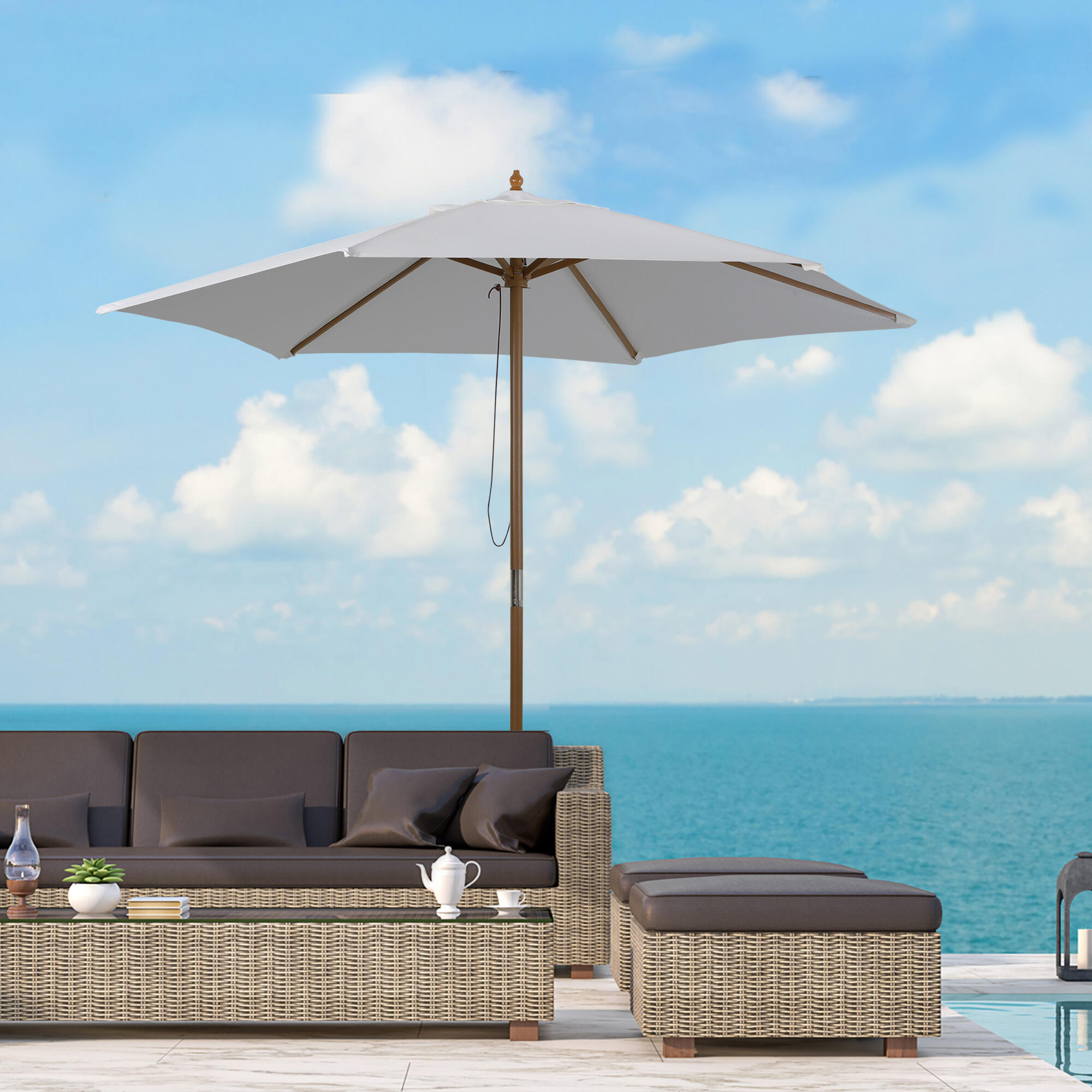 Parasol Outsunny Ø250x230 cm Blanco 2/6