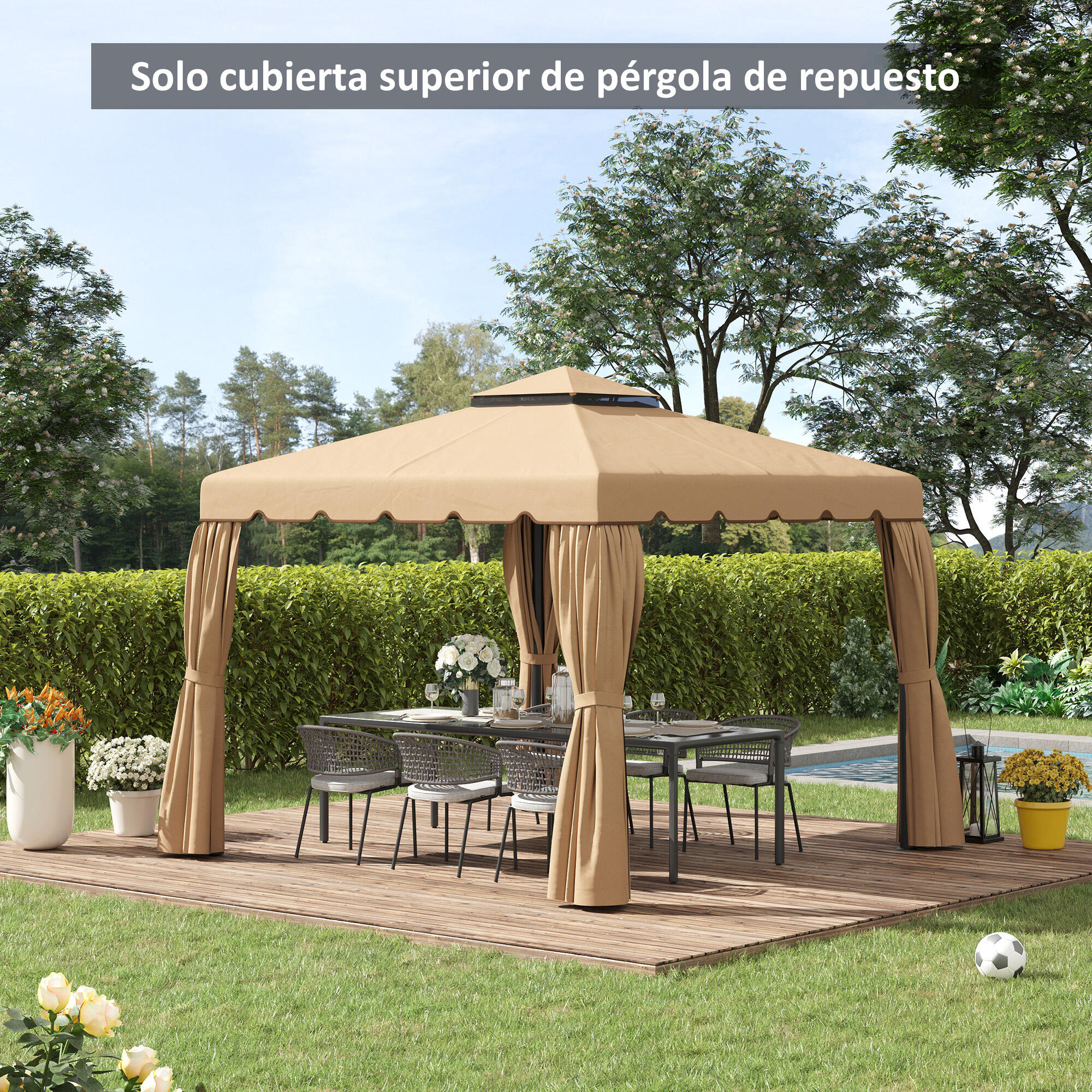 Techo de Repuesto Outsunny 300x300 cm Caqui 2/7