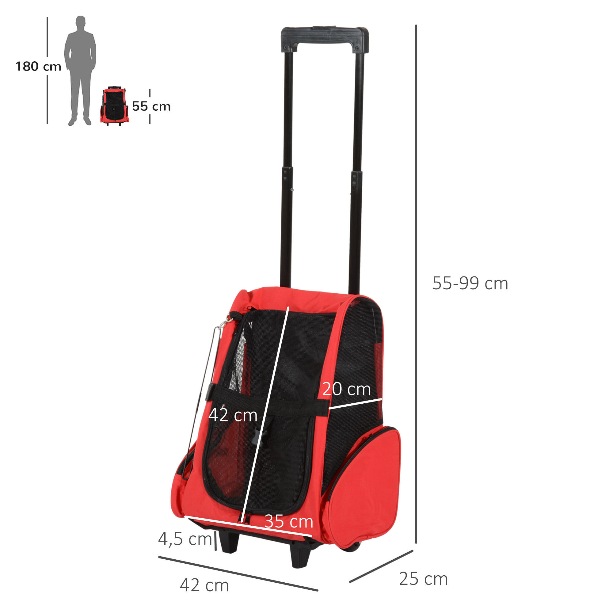Transportadora Animais de Estimação 42x25x55cm Vermelho PawHut 3/7