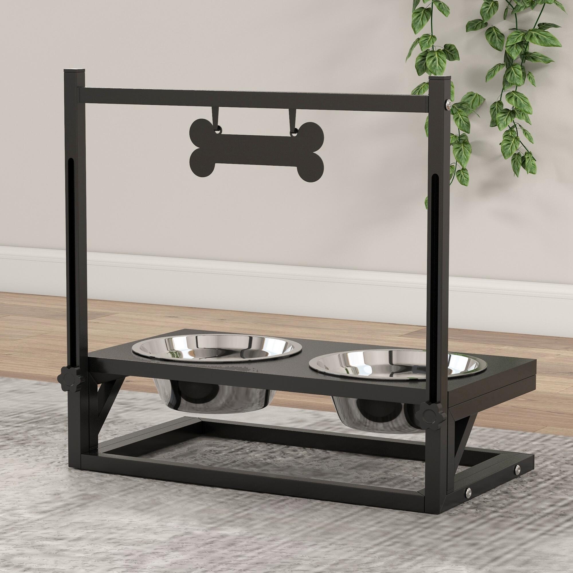 Comedero para Perros PawHut 40.5x22x39 cm Negro 4/7