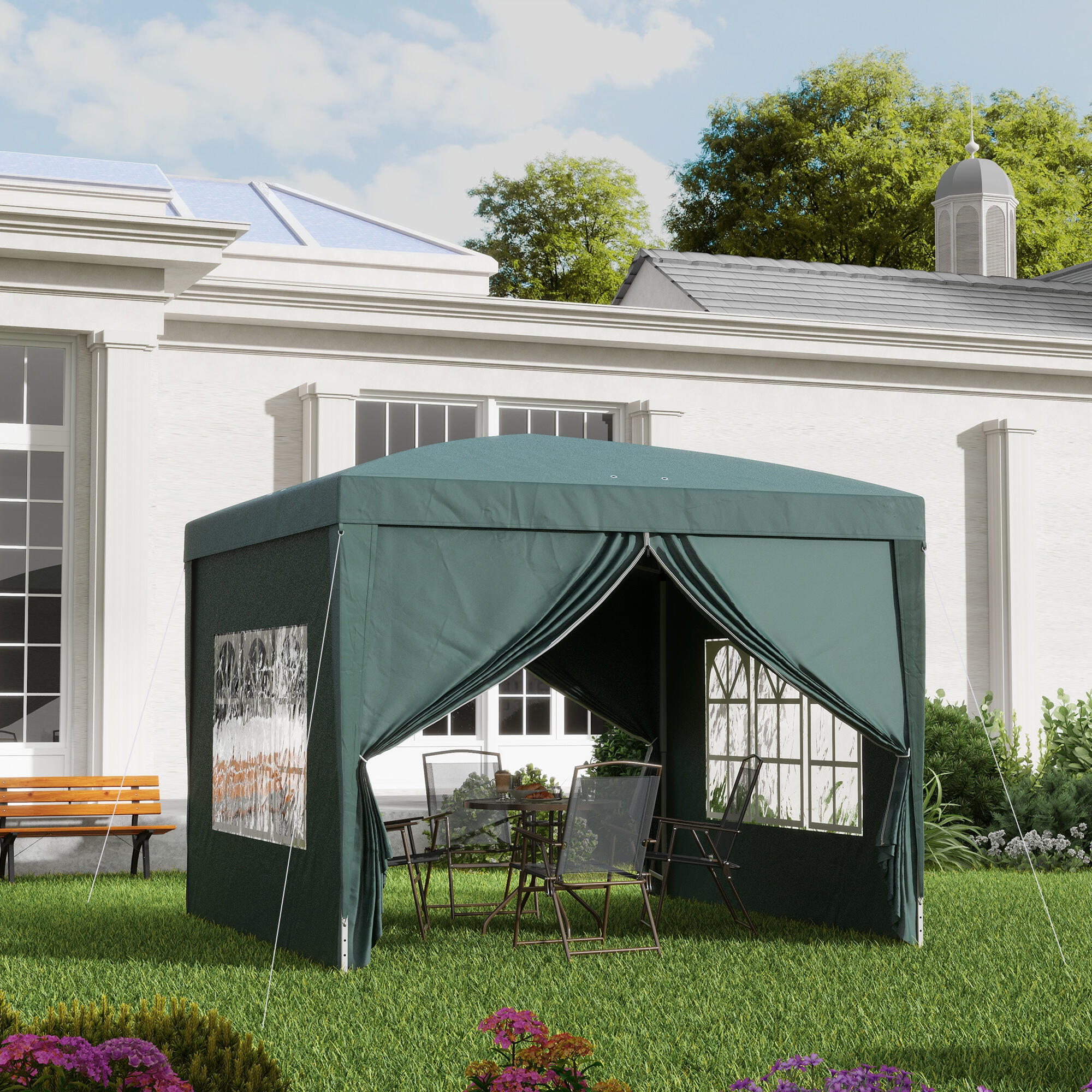 Tenda de exterior Outsunny 295x295x196-258 cm verde 2/7