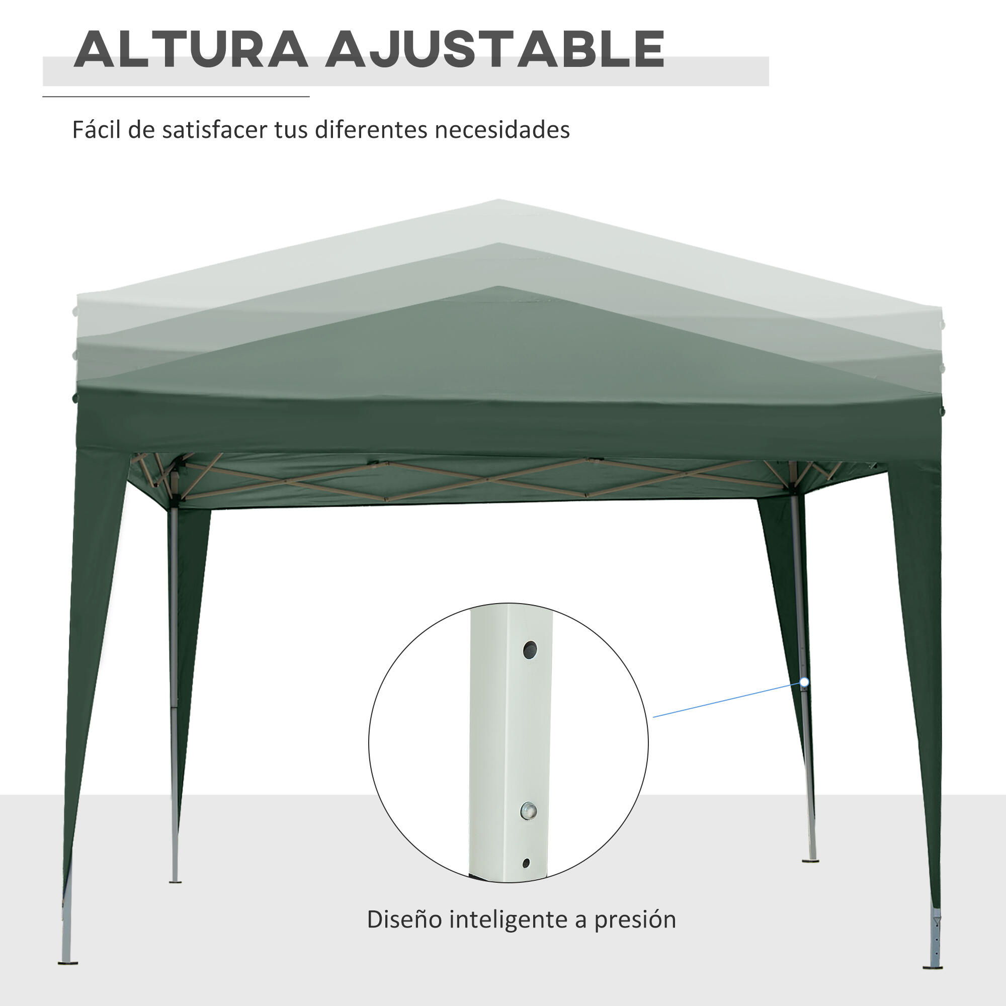 Tenda de exterior Outsunny 295x295x196-258 cm verde 5/7