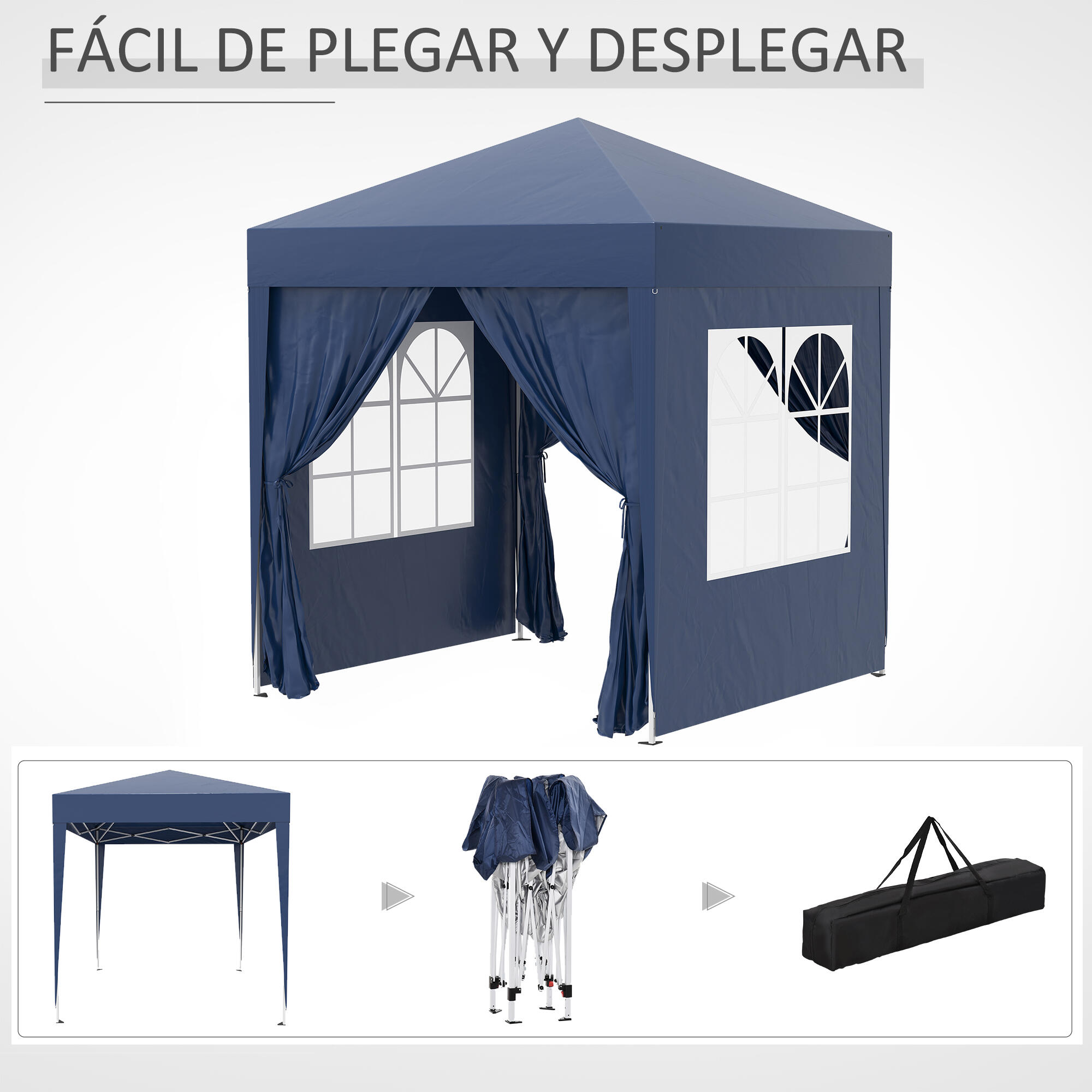 Carpa Plegable Outsunny 200x200x245 cm Azul 6/7