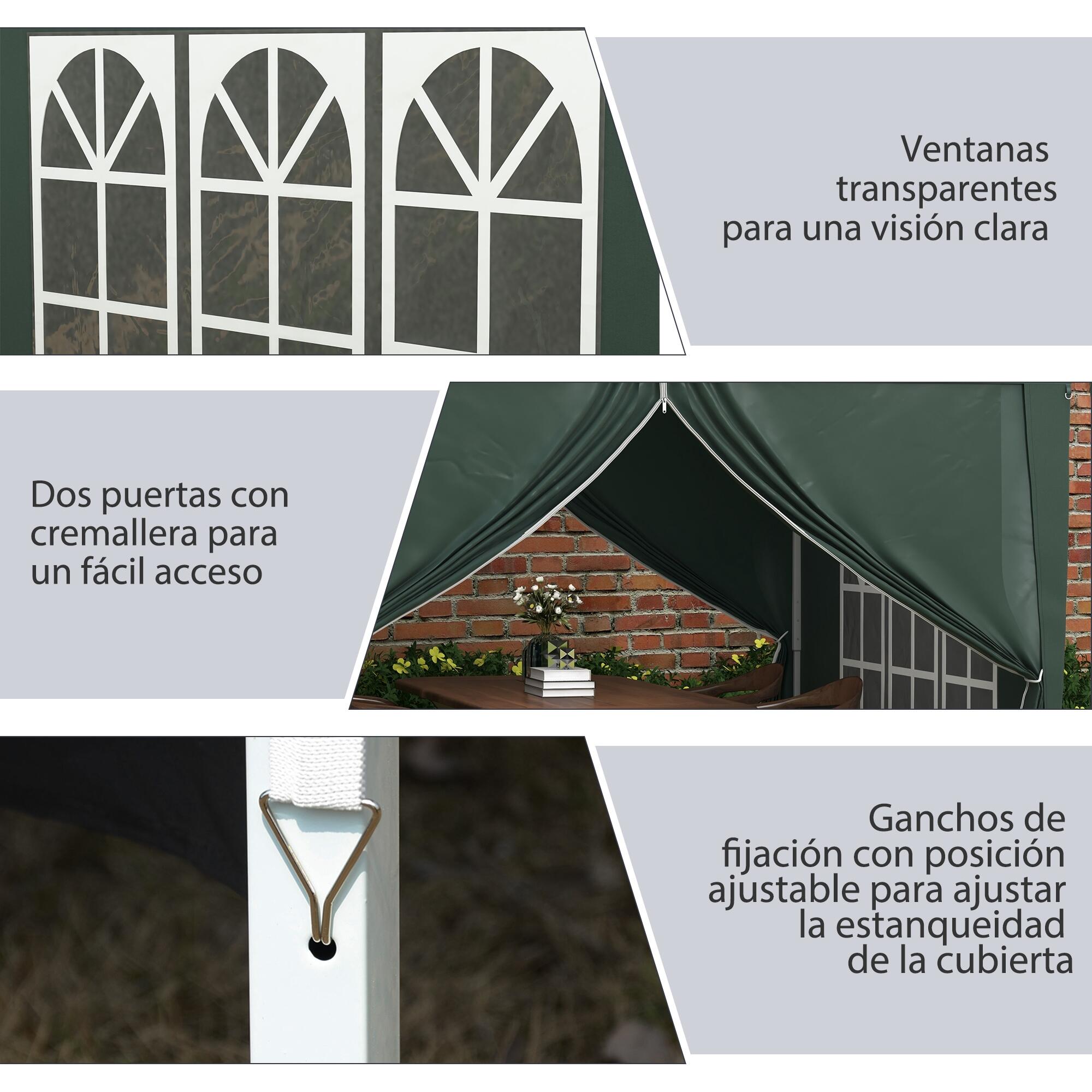 Tenda de exterior Outsunny 295x295x196-258 cm verde 4/7