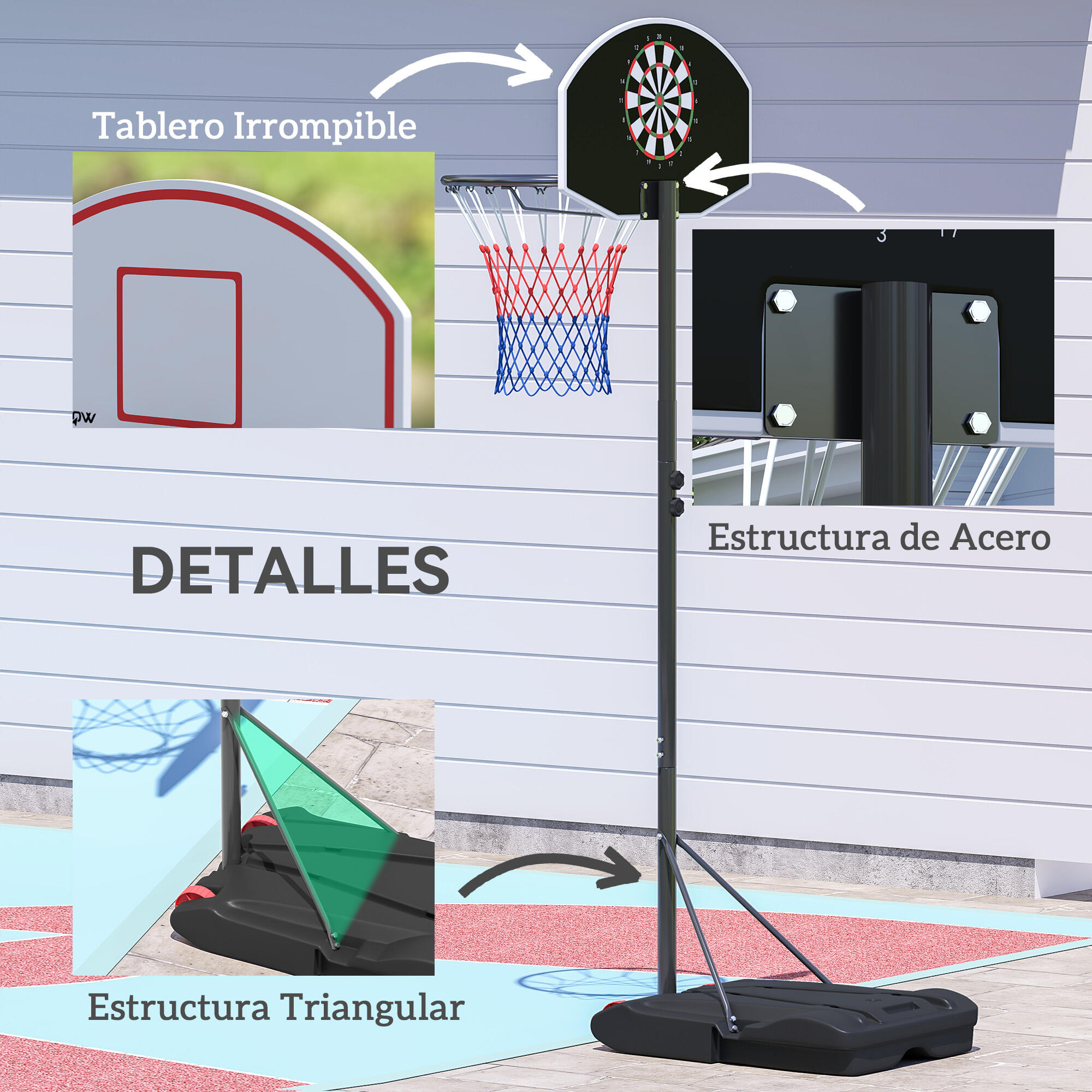 Tabela de basquetebol 75x55x247 cm preto SPORTNOW 7/7
