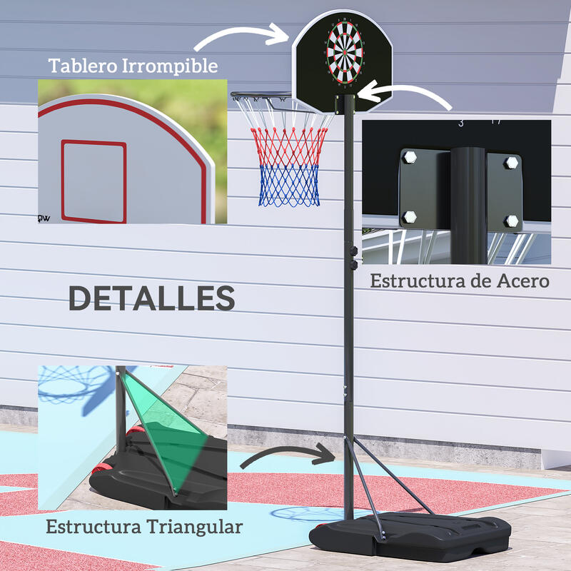 Tabela de basquetebol 75x55x247 cm preto SPORTNOW