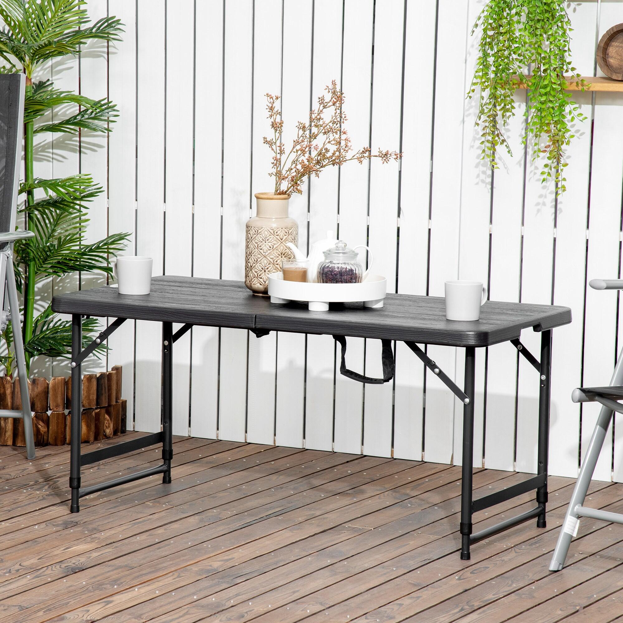 Mesa de camping plegable altura ajustable Outsunny 118x60x74cm gris oscuro 2/7