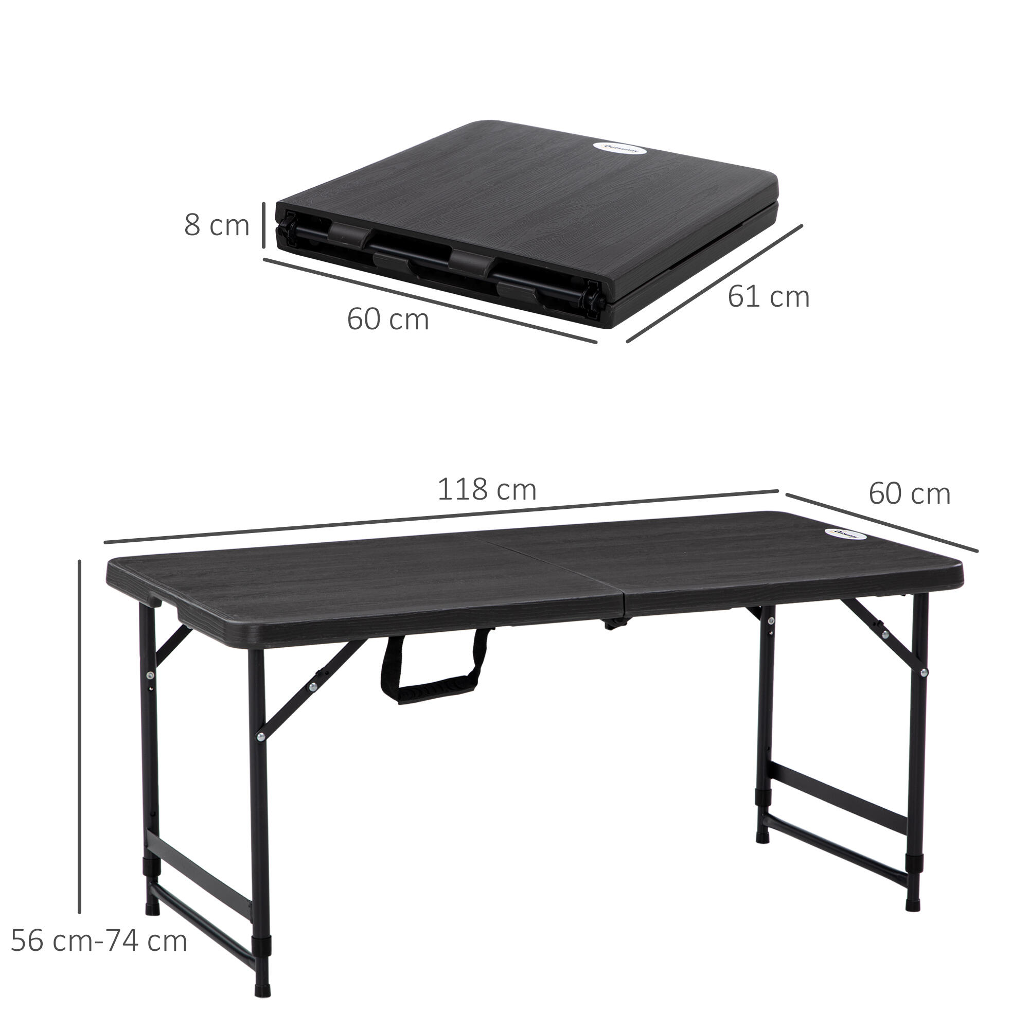Mesa de camping plegable altura ajustable Outsunny 118x60x74cm gris oscuro 3/7