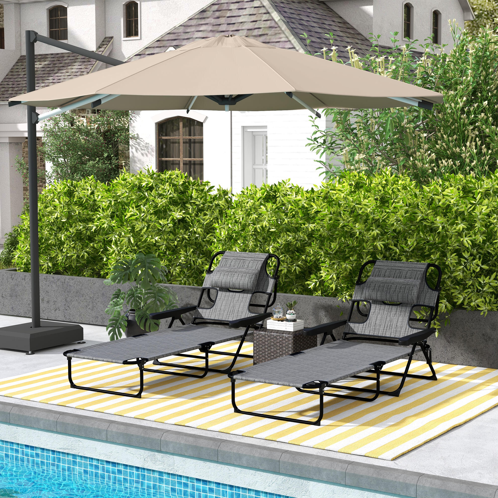 Tumbonas Plegables Outsunny 194x72x31 cm Gris 2/7
