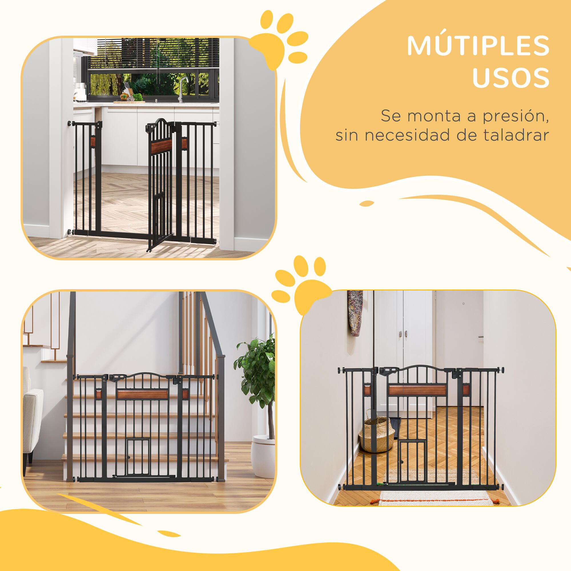 Barrera de Seguridad de Perros PawHut 105x4x76.2 cm Negro 5/7
