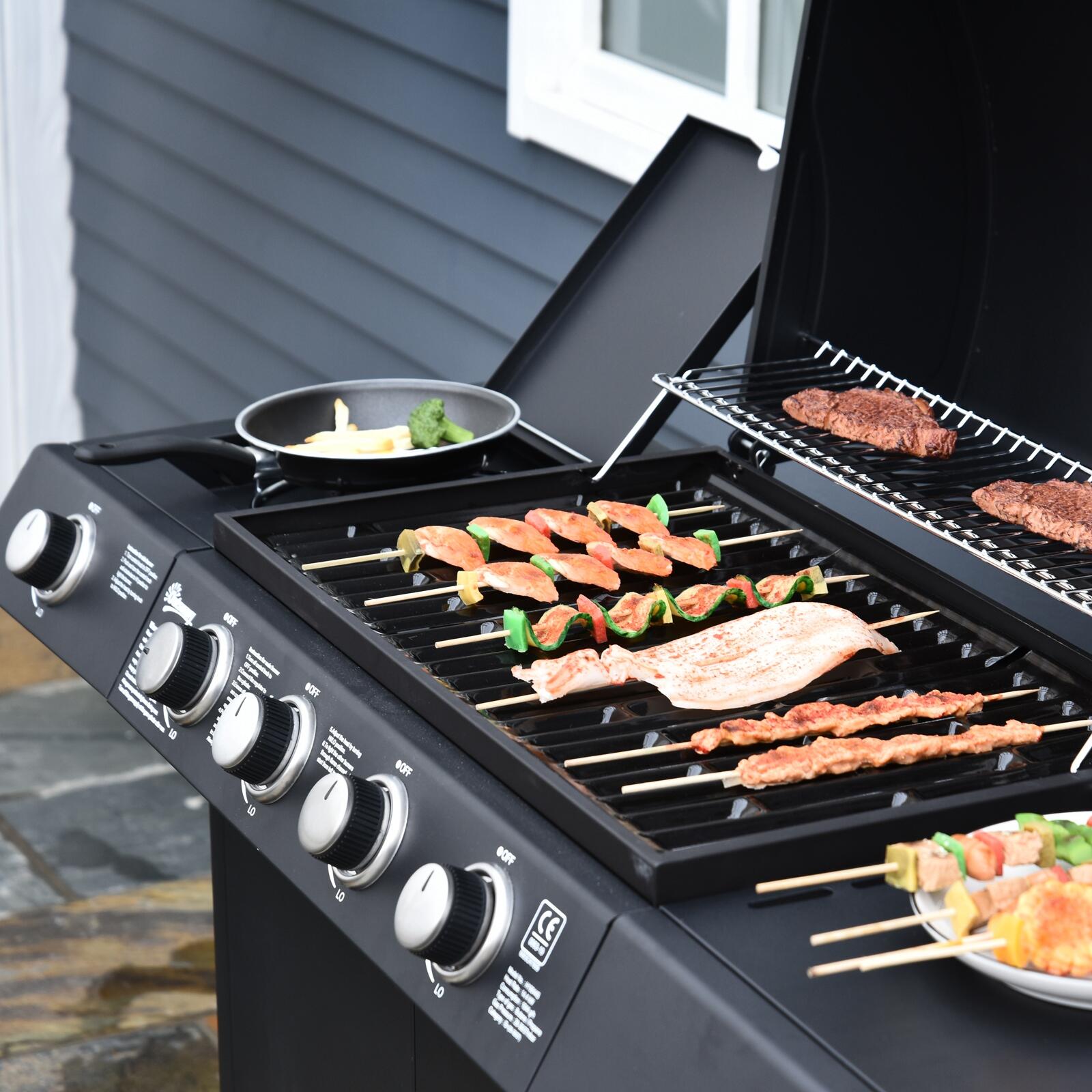 Barbacoa de Gas Outsunny 125x51x100 cm Negro 4/7