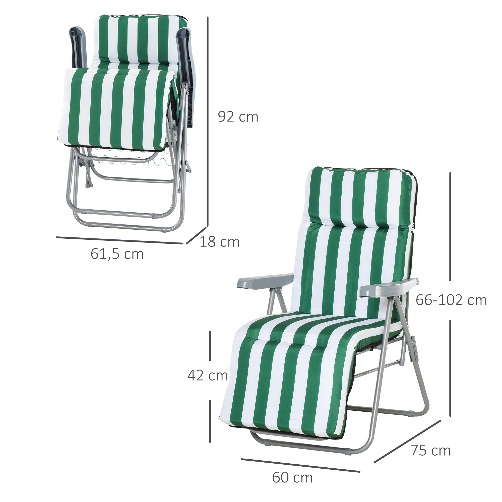 2 Tumbonas Plegables Outsunny 60x75x102 cm Verde 3/7