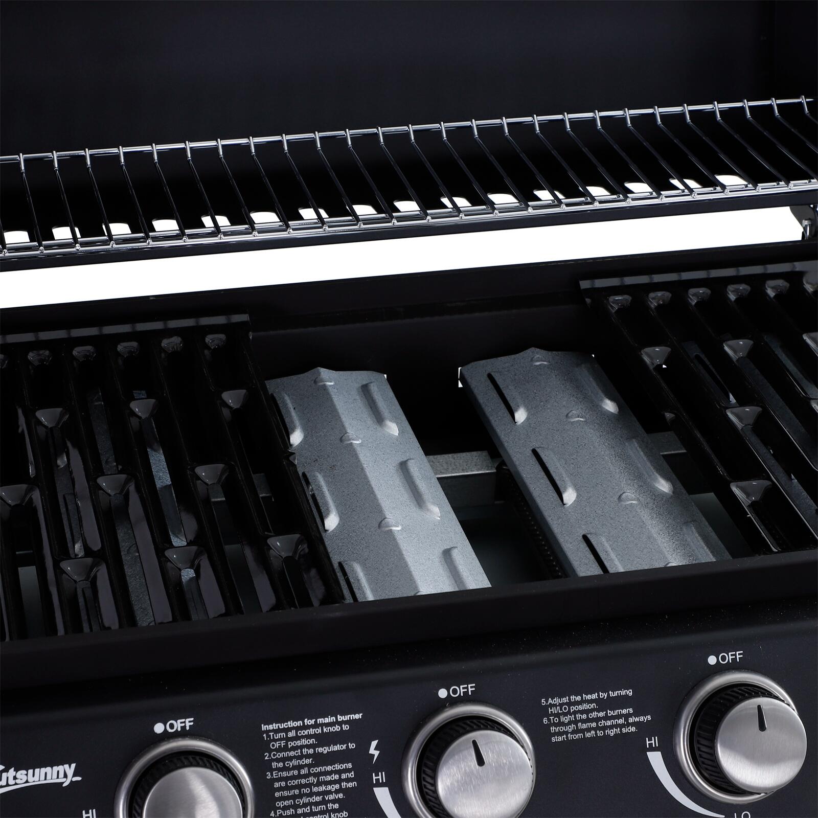 Barbacoa de Gas Outsunny 125x51x100 cm Negro 5/7