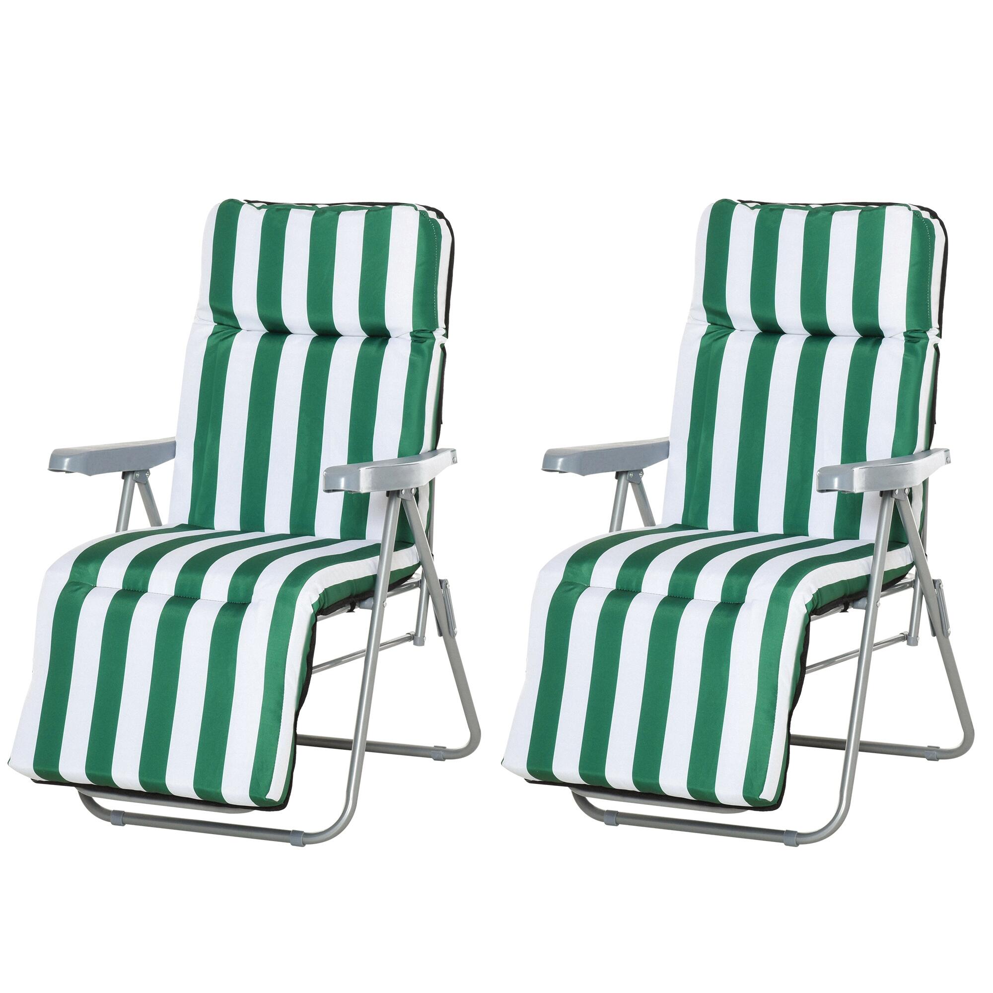 Outsunny Conjunto de 2 Cadeiras de praia 60x75x102cm Verde Branco