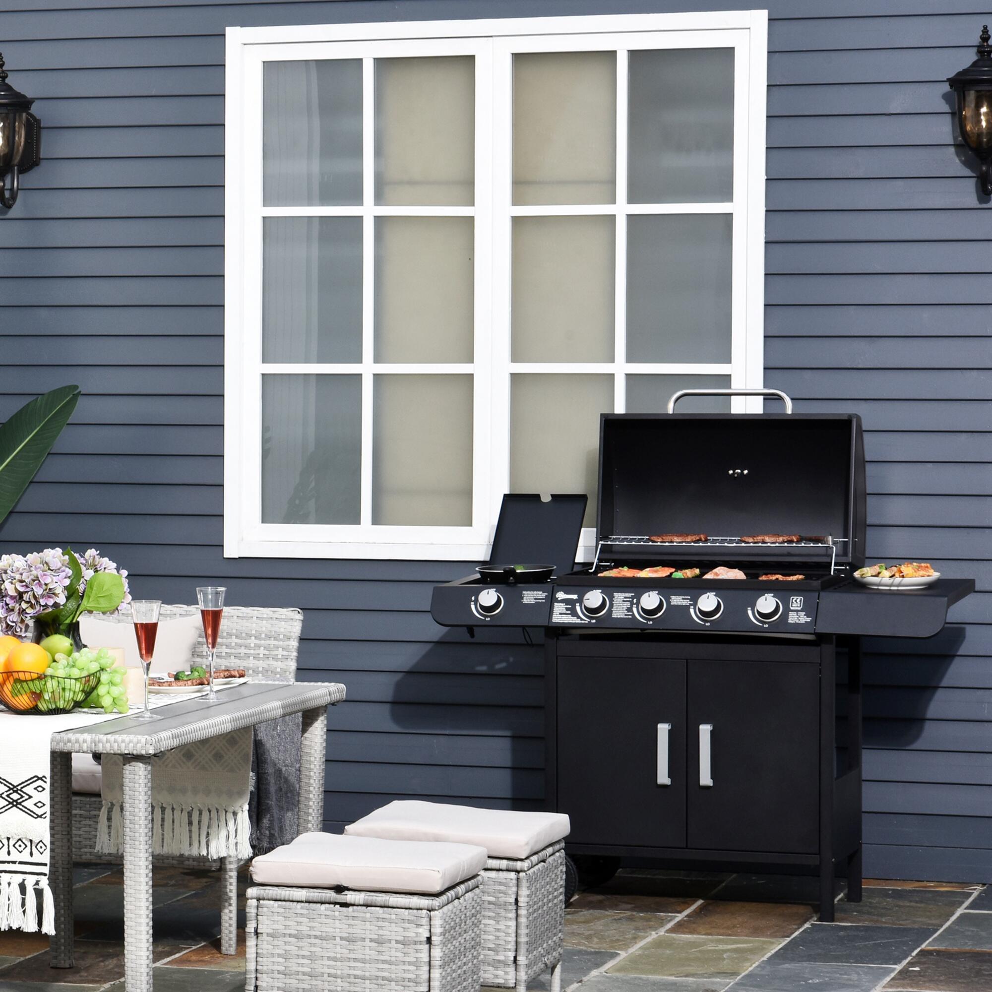 Barbacoa de Gas Outsunny 125x51x100 cm Negro 2/7