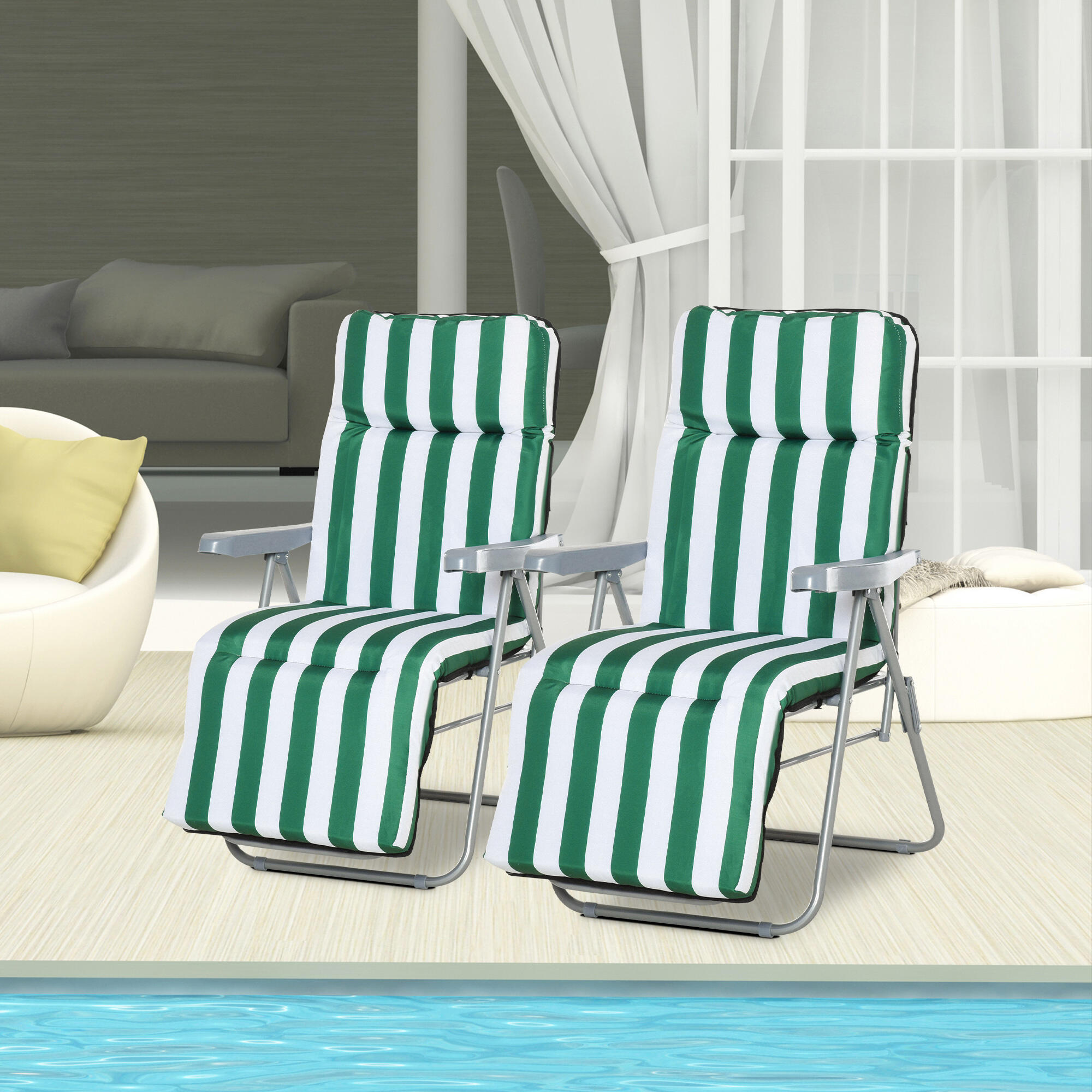 2 Tumbonas Plegables Outsunny 60x75x102 cm Verde 2/7