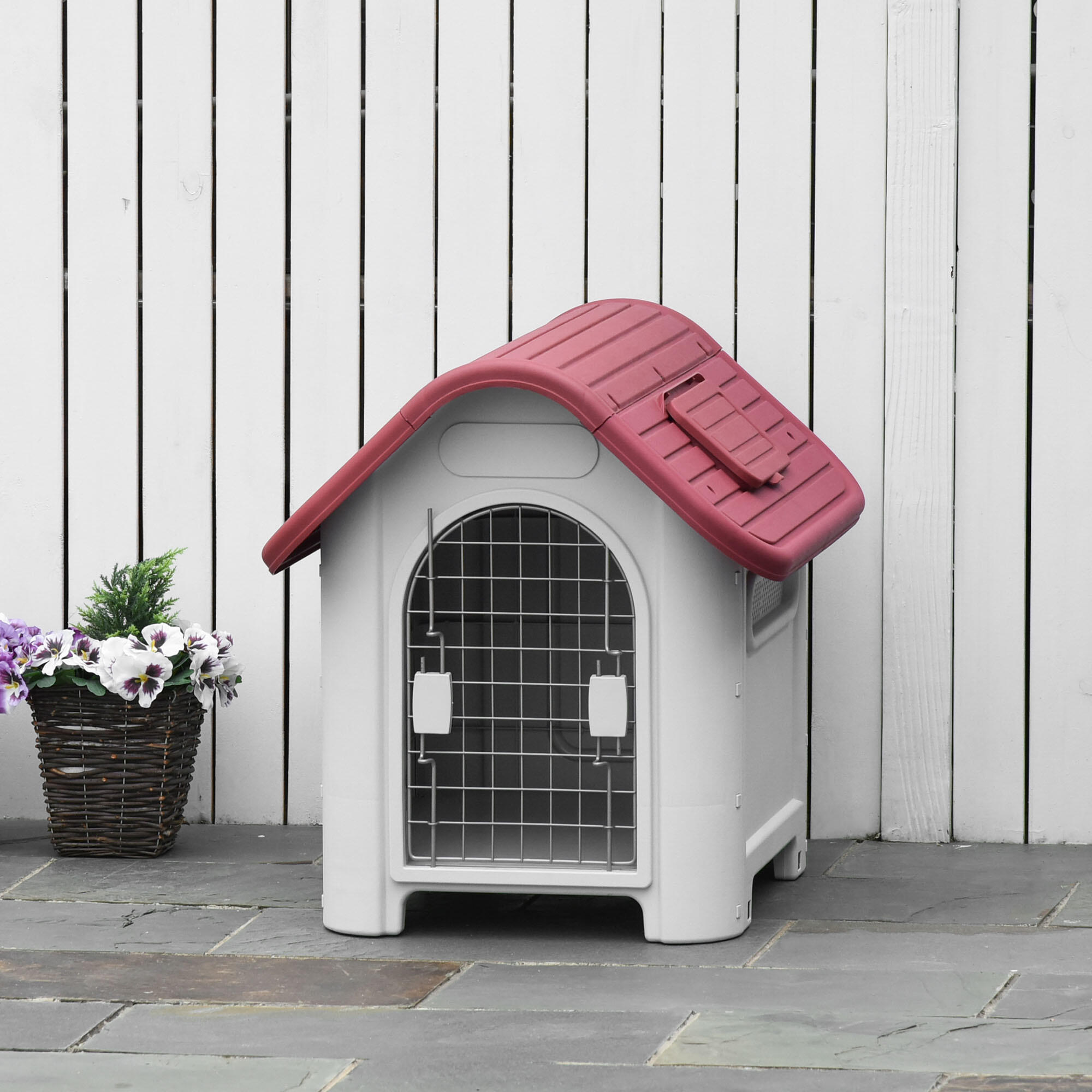Caseta para Perros PawHut 59x75x66 cm Gris y Rojo 2/7