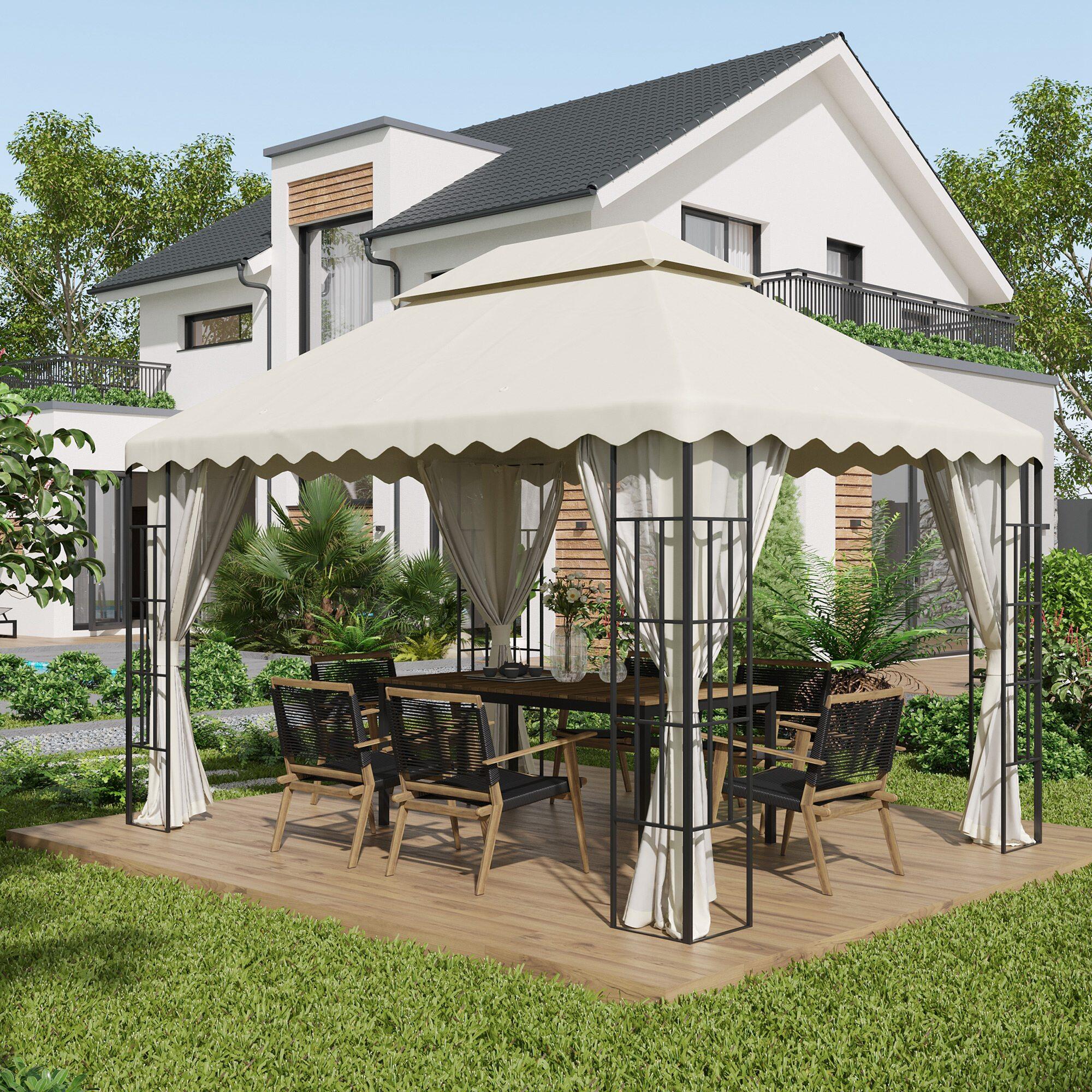 Toldo de substituição pérgola 395x297x145 cm creme branco Outsunny 2/7