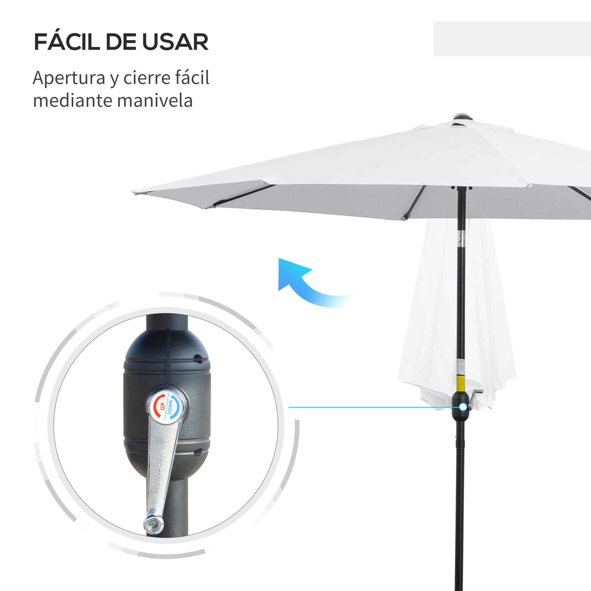 Sombrilla con inclinación Outsunny Ø300x250 cm blanco 6/9