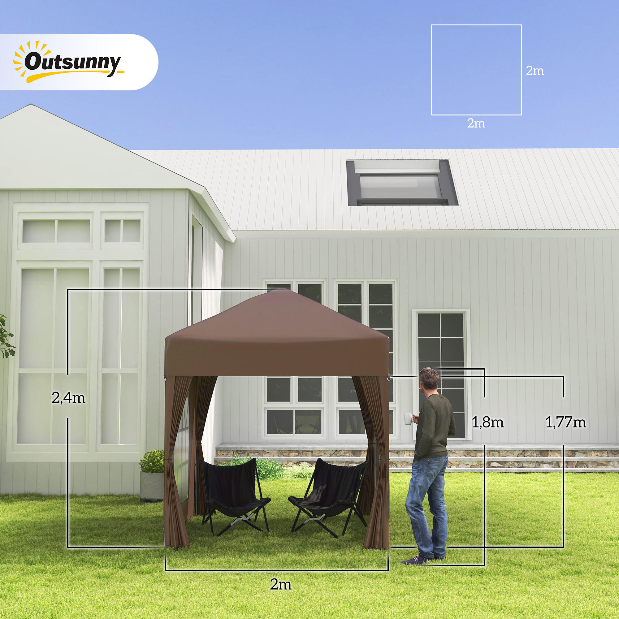 Tenda Dobrável 200x200x240 cm Marrom Outsunny 3/7