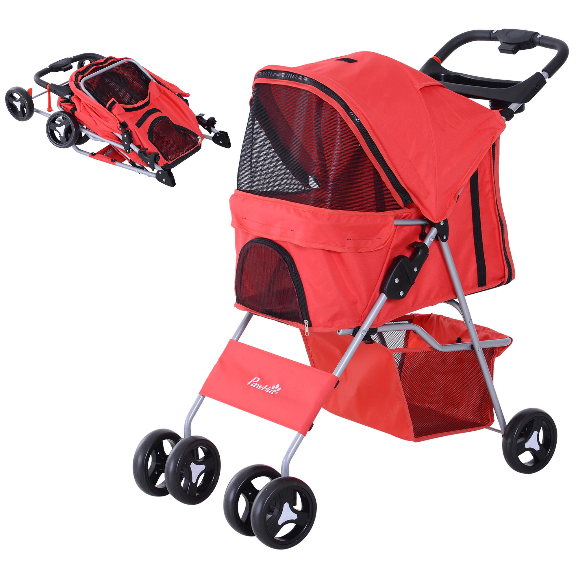 PAWHUT Carrinho para Animais de Estimação PawHut 75x46x94 cm Vermelho