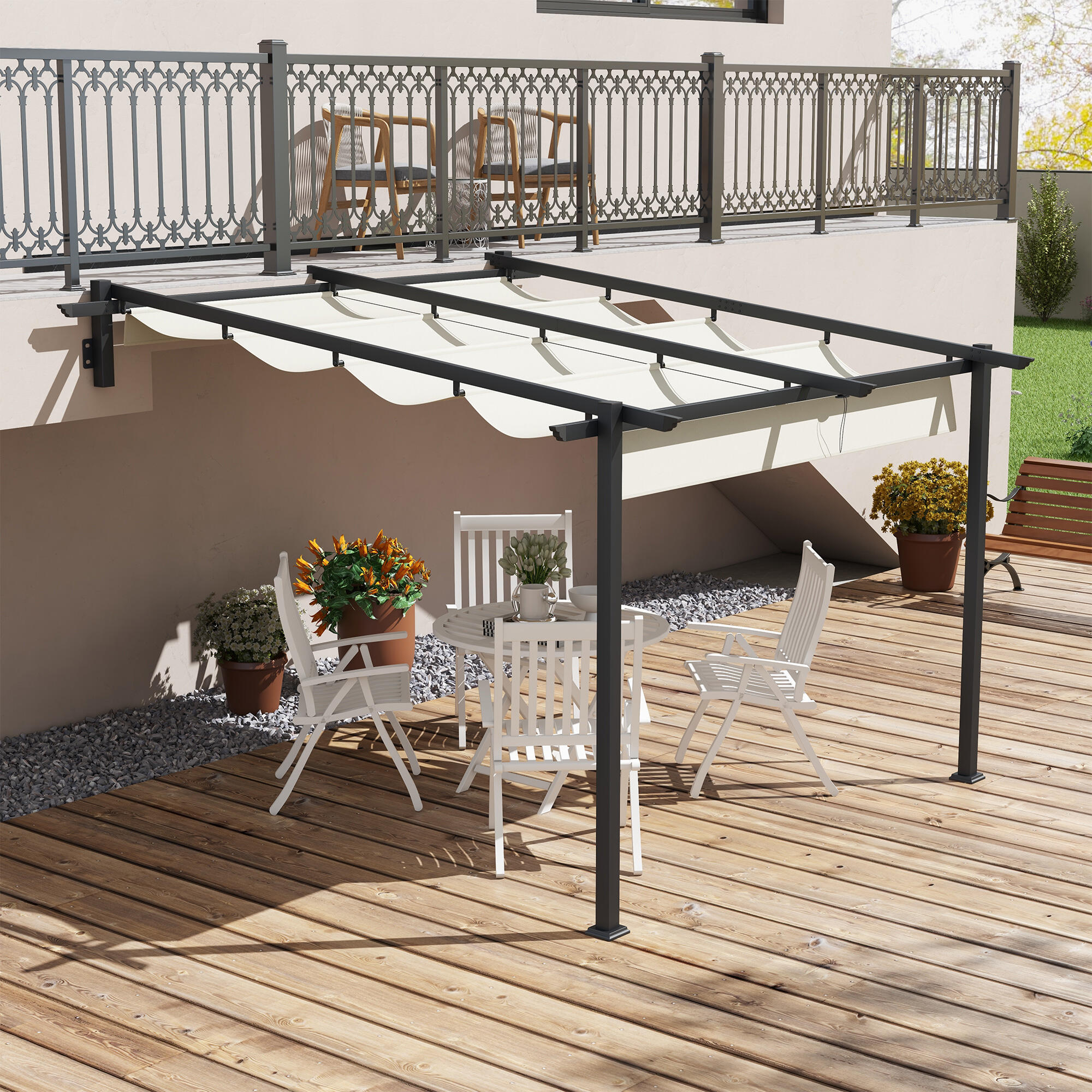 Pérgola Outsunny 297x297x230 cm Crema 2/7