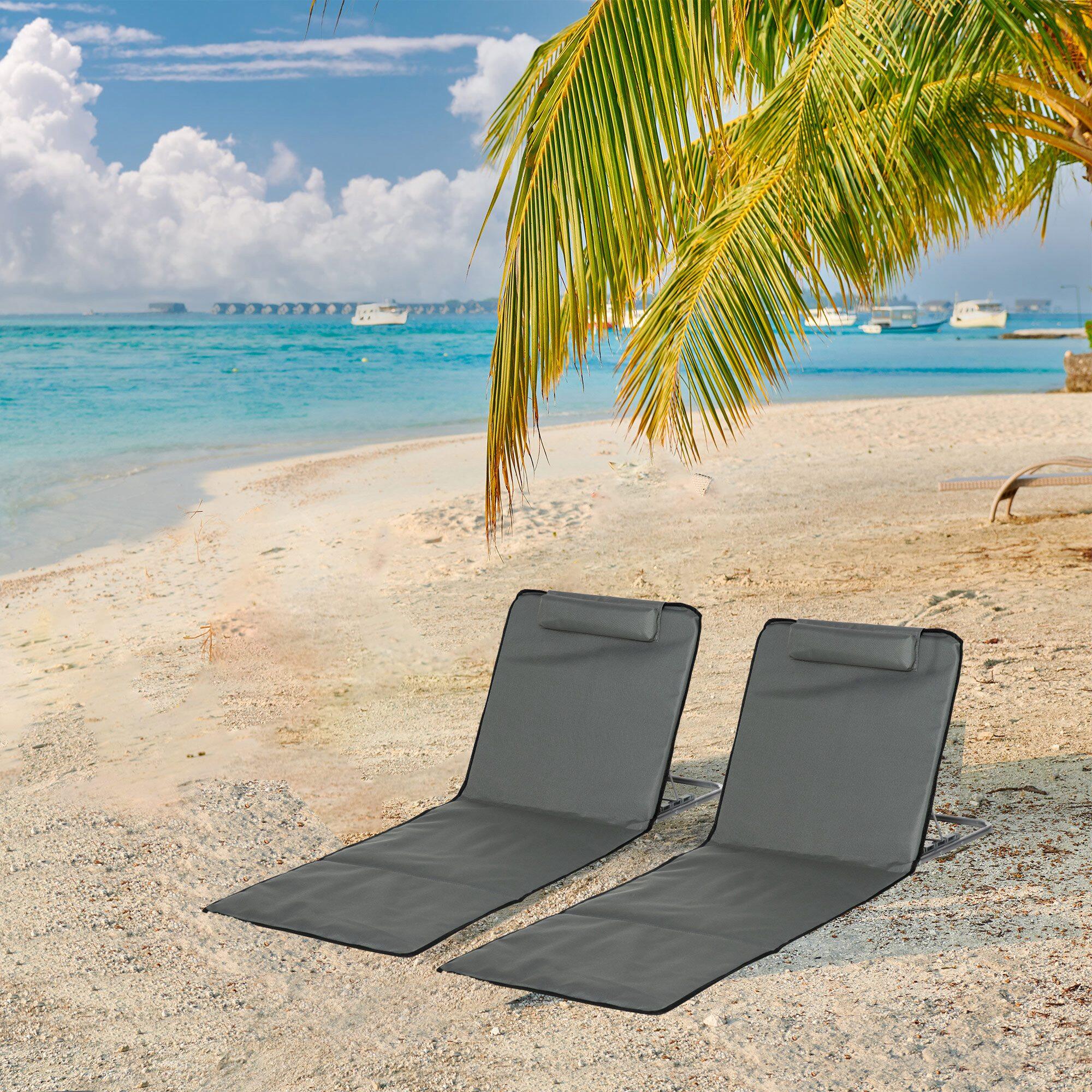 Passadeira de Praia 124x53x37-50cm Cinzento Outsunny 2/7