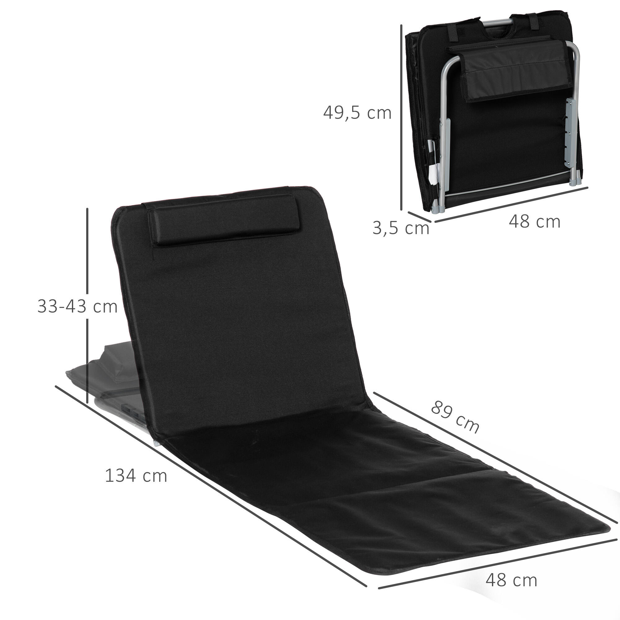 Esterillas de Playa Outsunny Acero, PE Negro 134x48x43 cm 84B-455BK 3/7