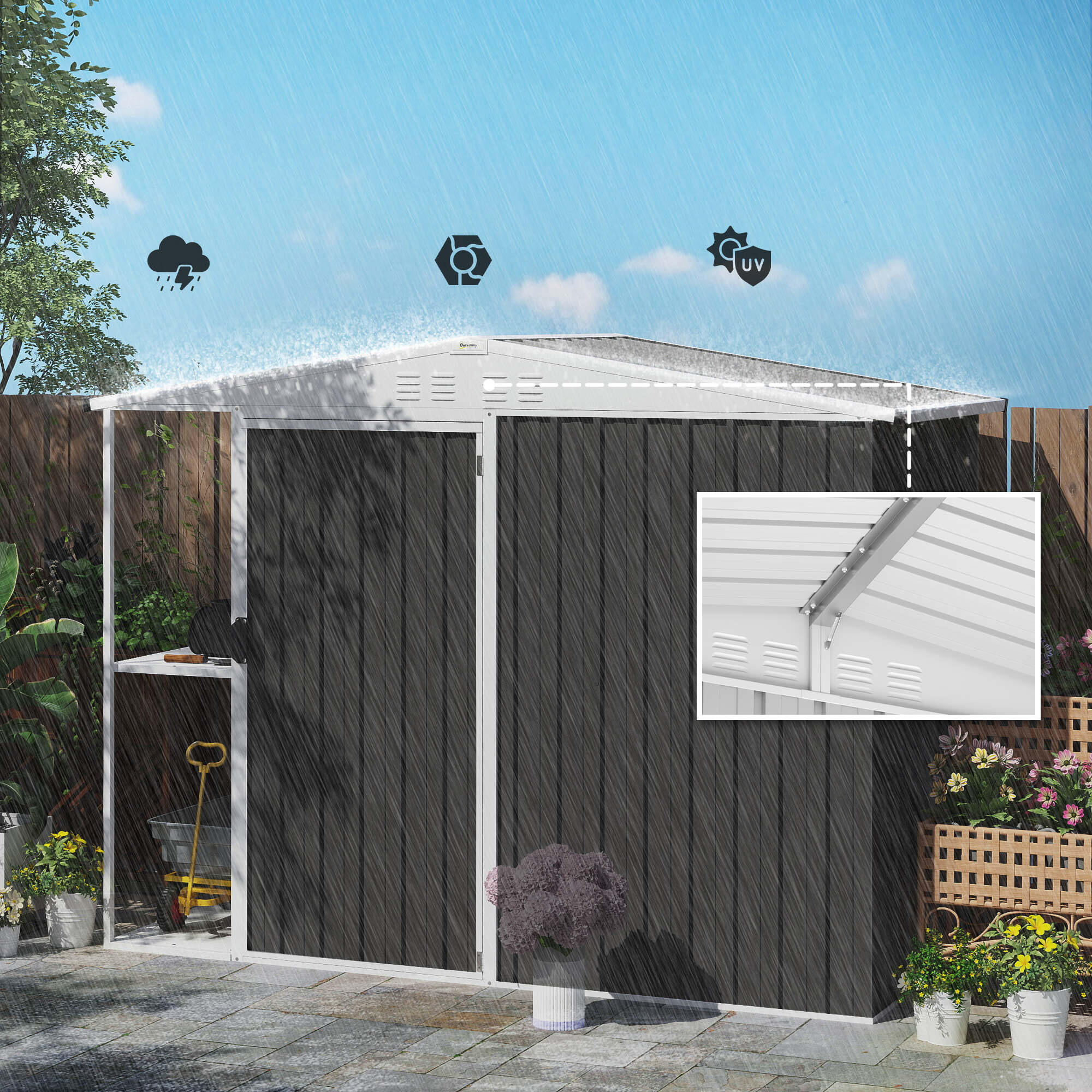 Abrigo de jardim 245x117x161/180 cm cinza escuro/cinza de carvão Outsunny 4/7