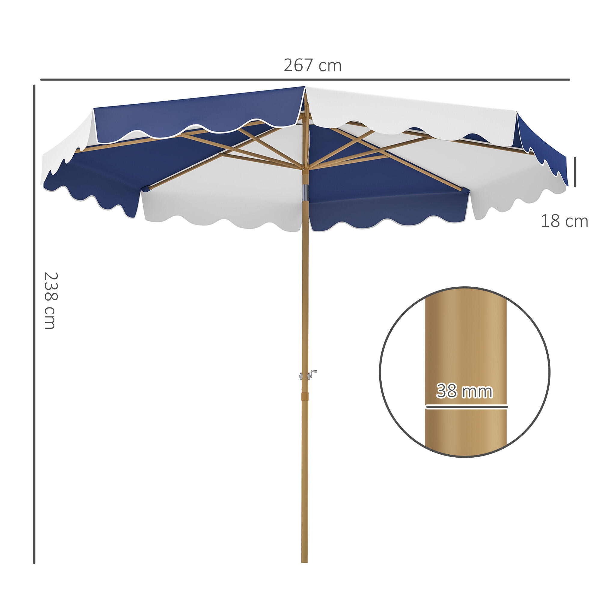 Sombrilla Outsunny 2.67x2.67x2.38 m Azul y Blanco 3/7