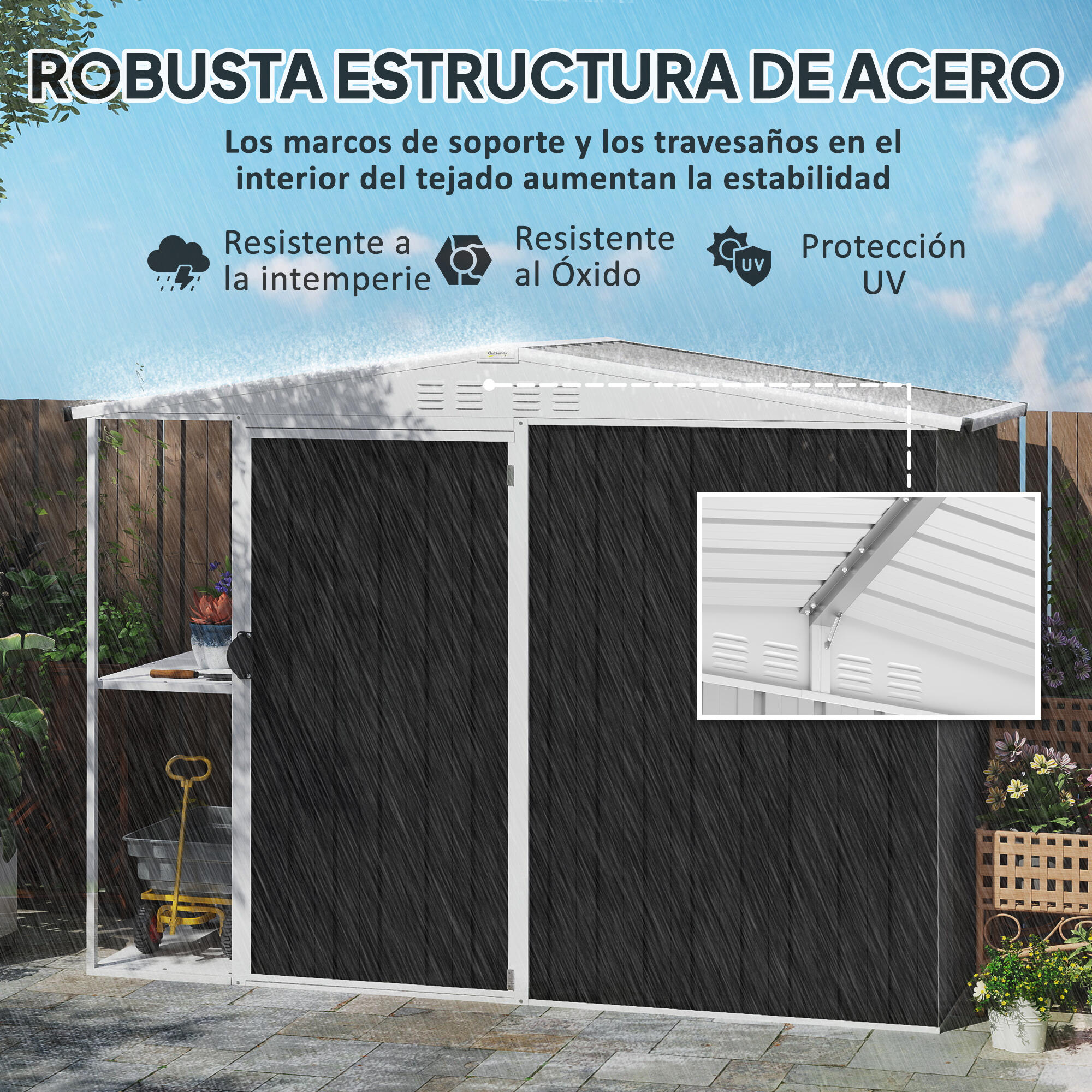 Abrigo de jardim 245x117x161/180 cm cinza escuro/cinza de carvão Outsunny 7/7