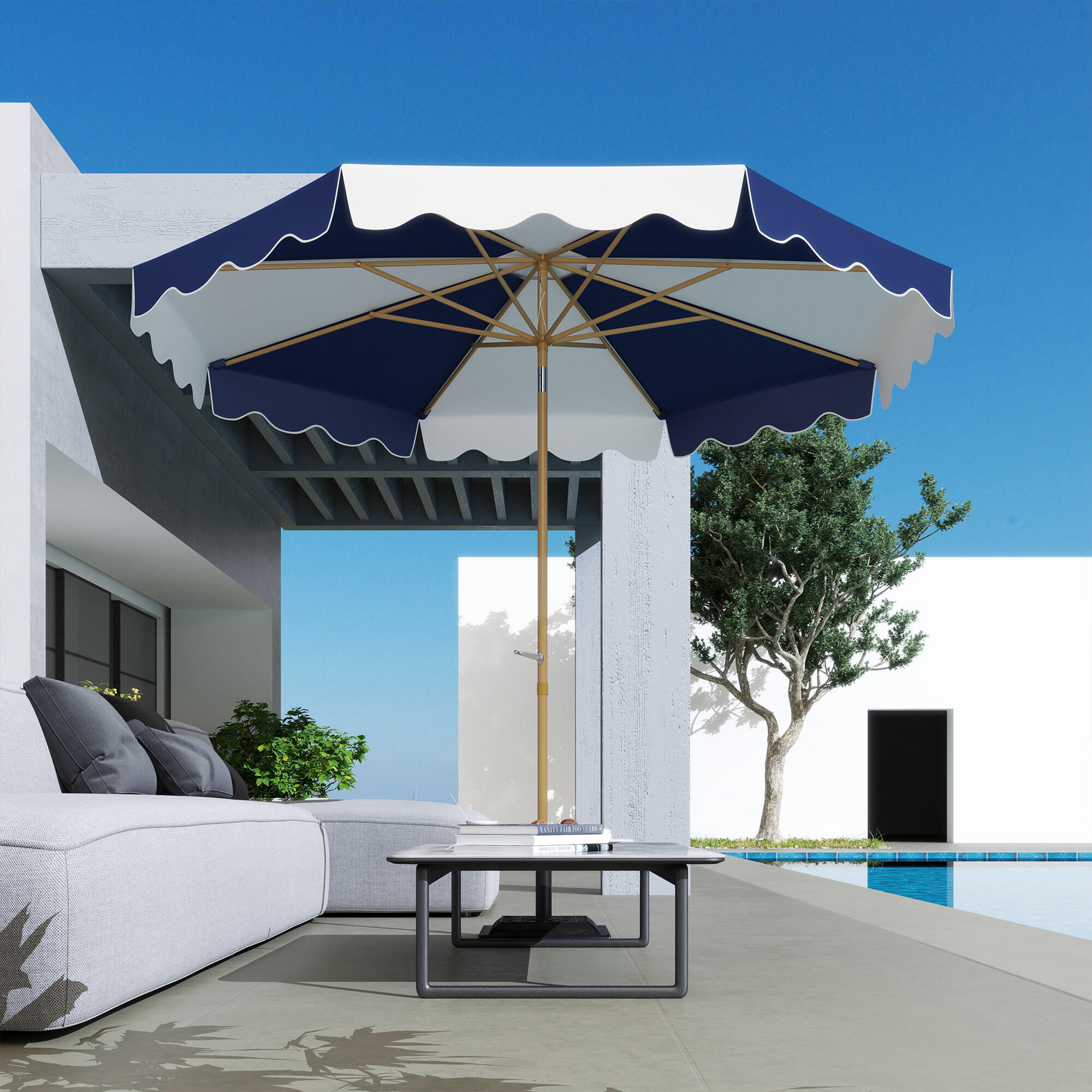 Sombrilla Outsunny 2.67x2.67x2.38 m Azul y Blanco 4/7