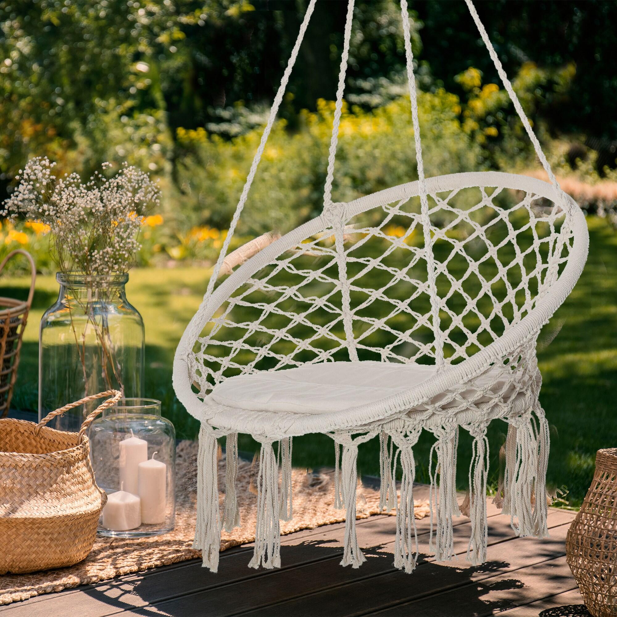 Cadeira Suspensa 80x80x42 cm Bege Outsunny 2/7