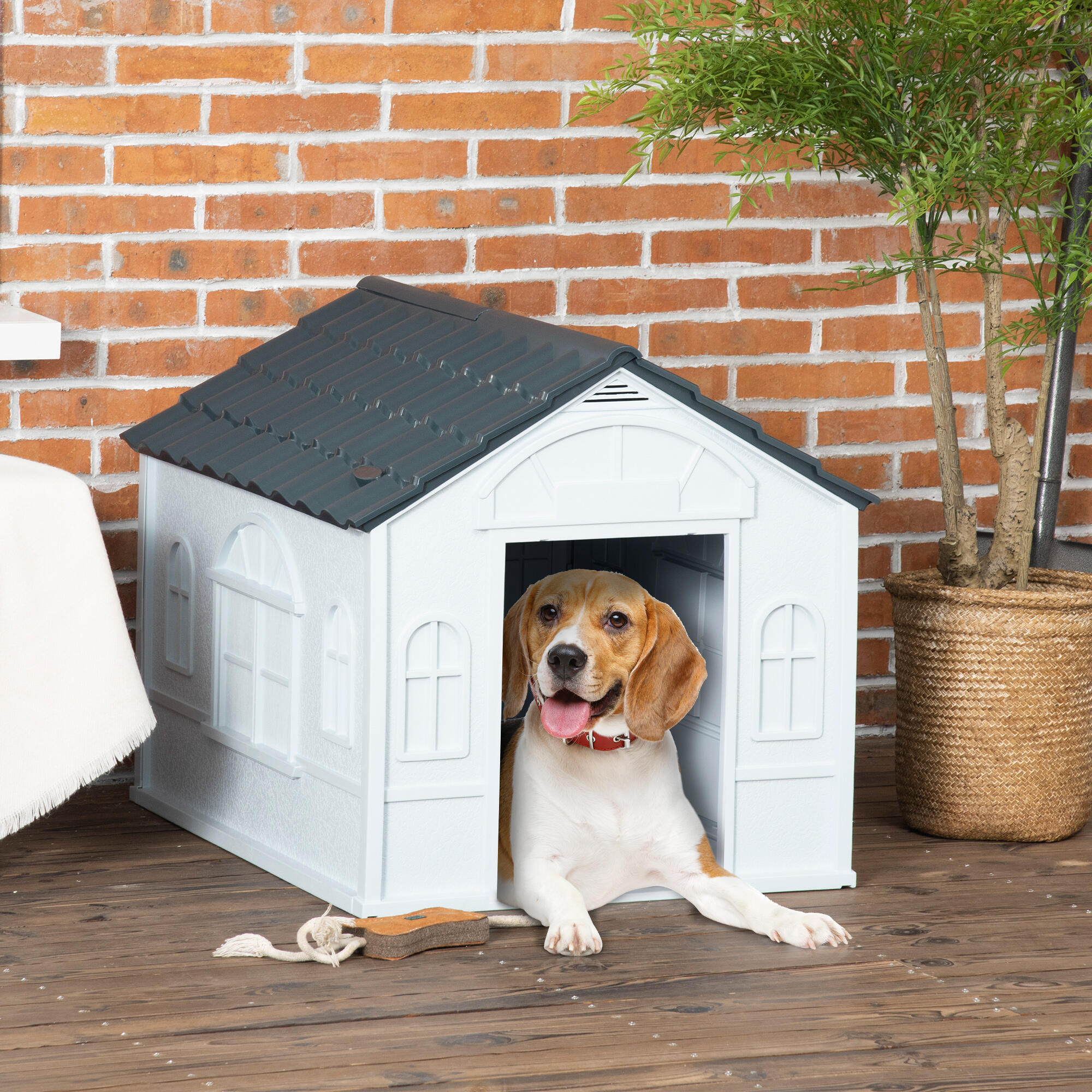 Casa para cães 65x75,7x63 cm cinza e branco PawHut 2/7