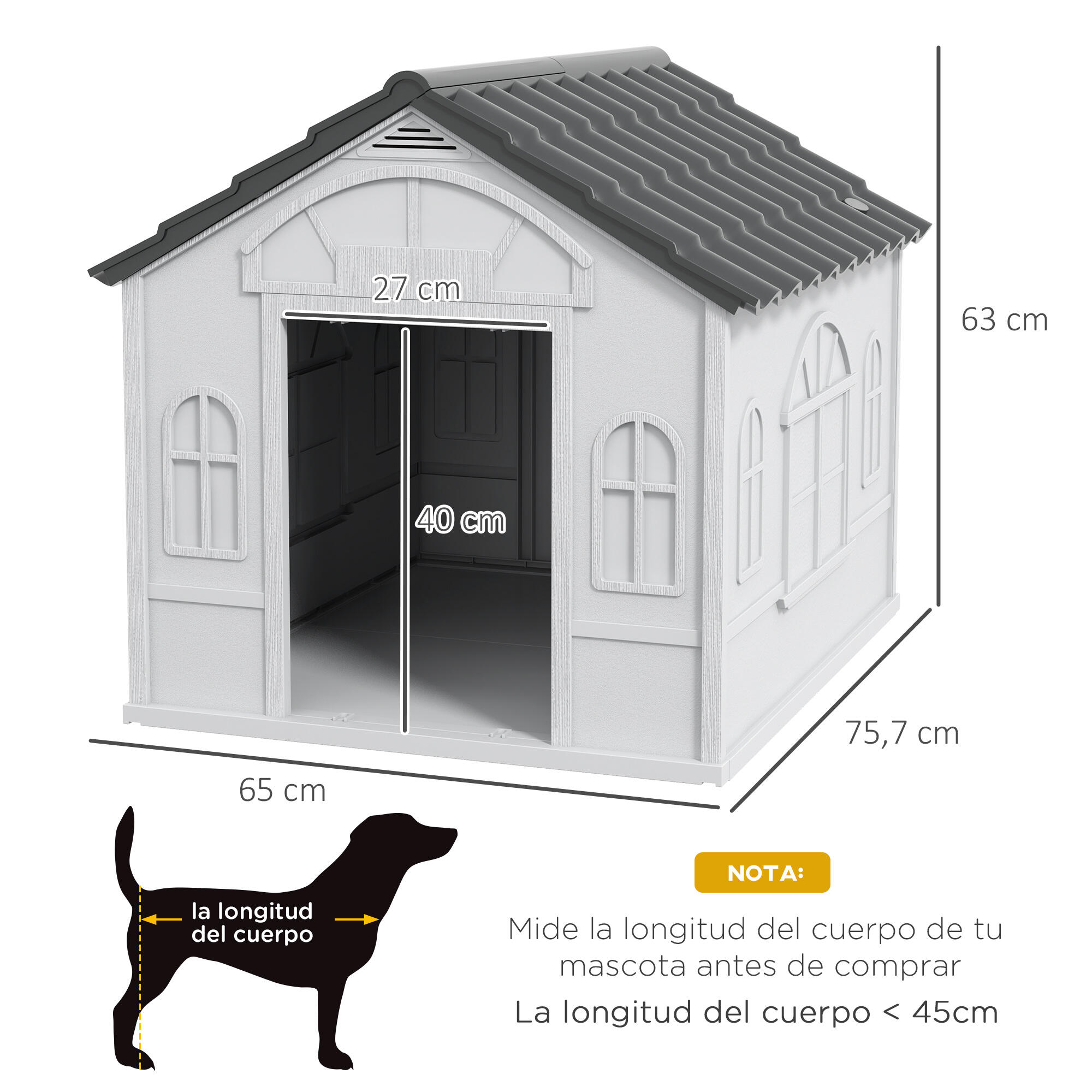 Casa para cães 65x75,7x63 cm cinza e branco PawHut 3/7