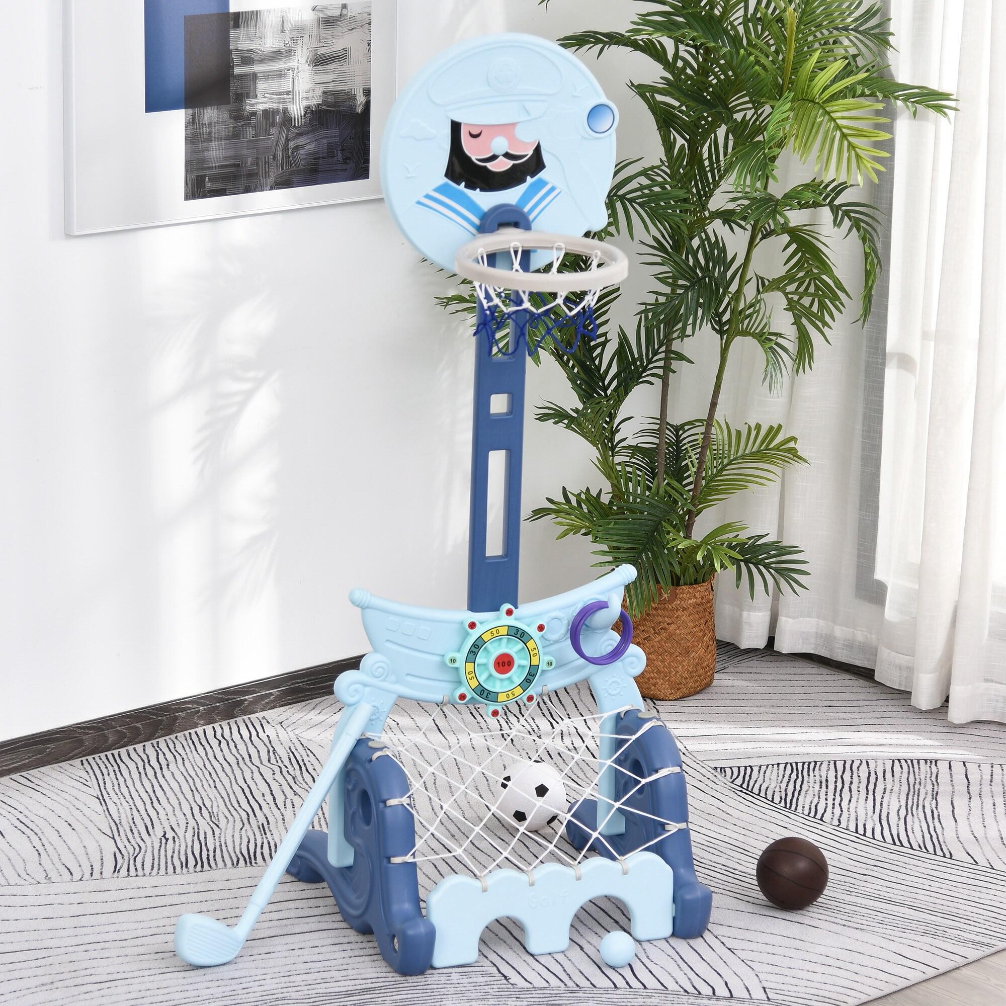 Tabela de Basquetebol 4 em 1 com Altura Ajustável 58x56x154 cm Azul 2/8