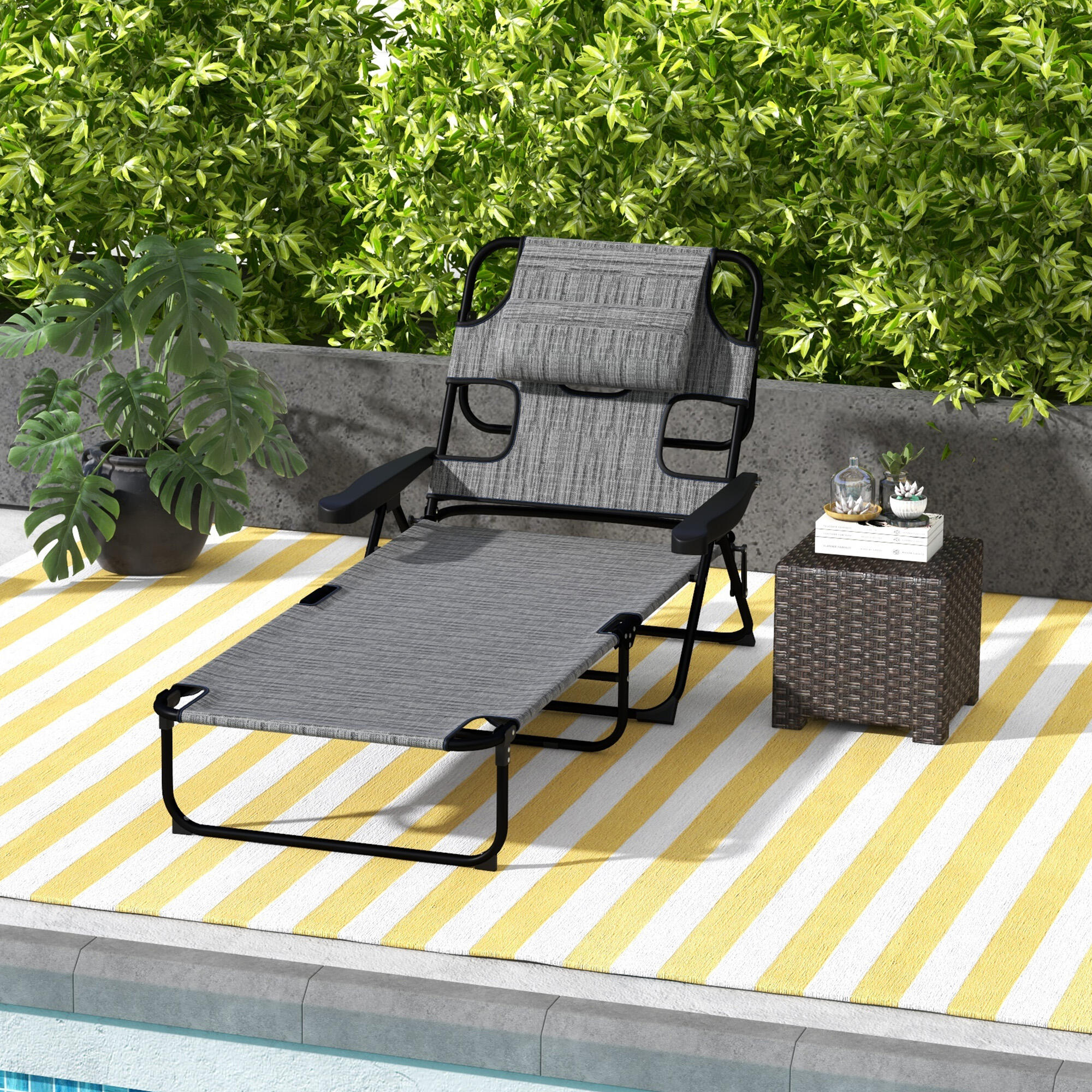 Tumbona Plegable Outsunny 194x72x31 cm Gris 2/7